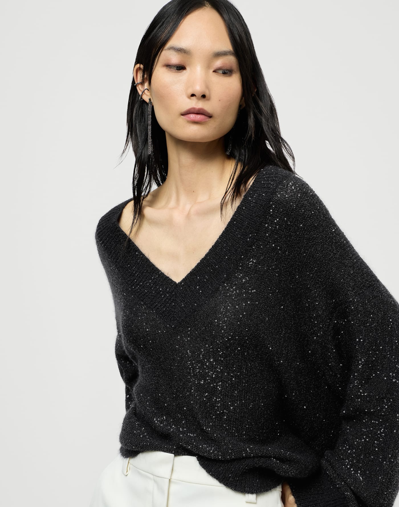 Mohair and wool dazzling texture sweater Black Woman - Brunello Cucinelli