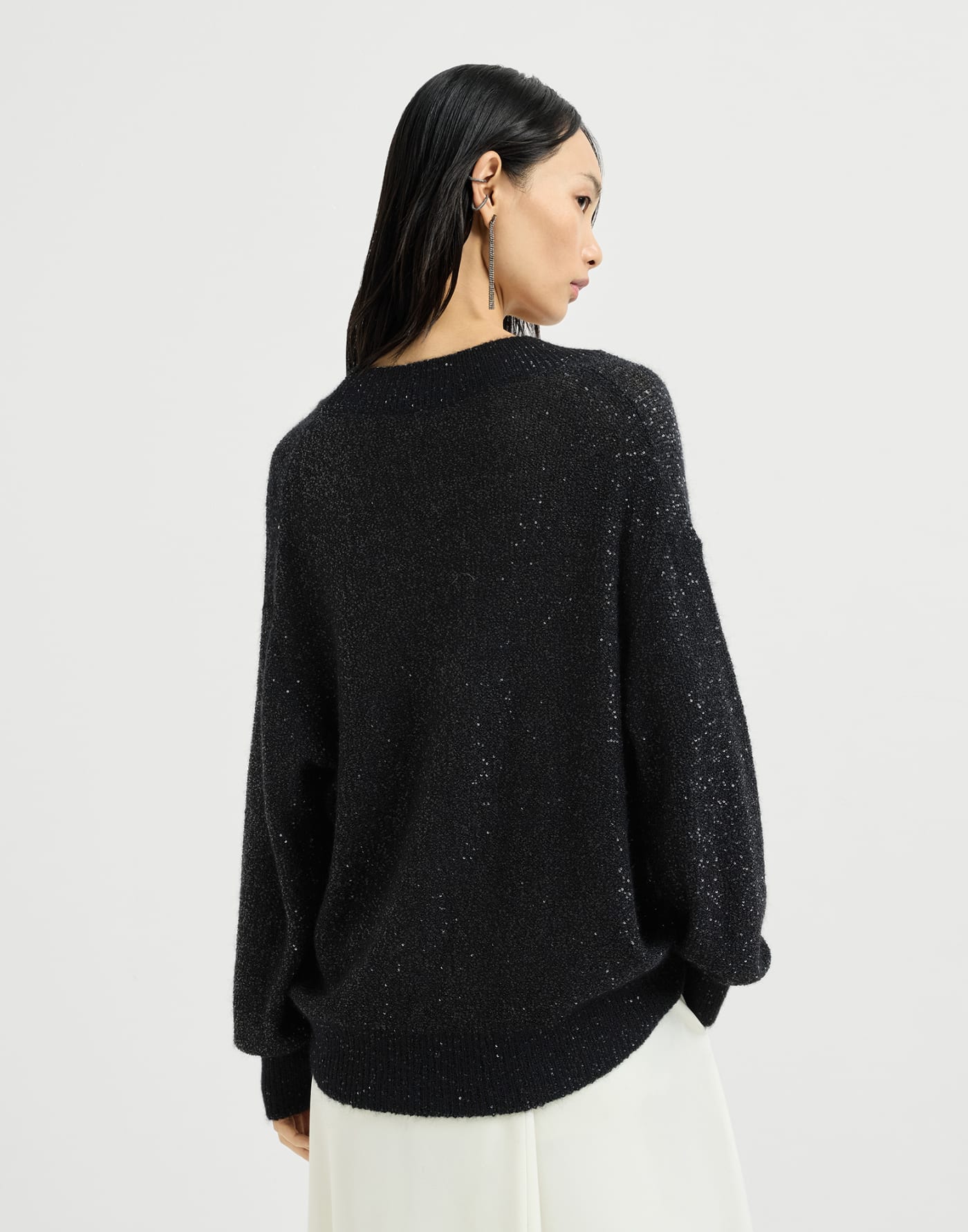 Mohair and wool dazzling texture sweater Black Woman - Brunello Cucinelli