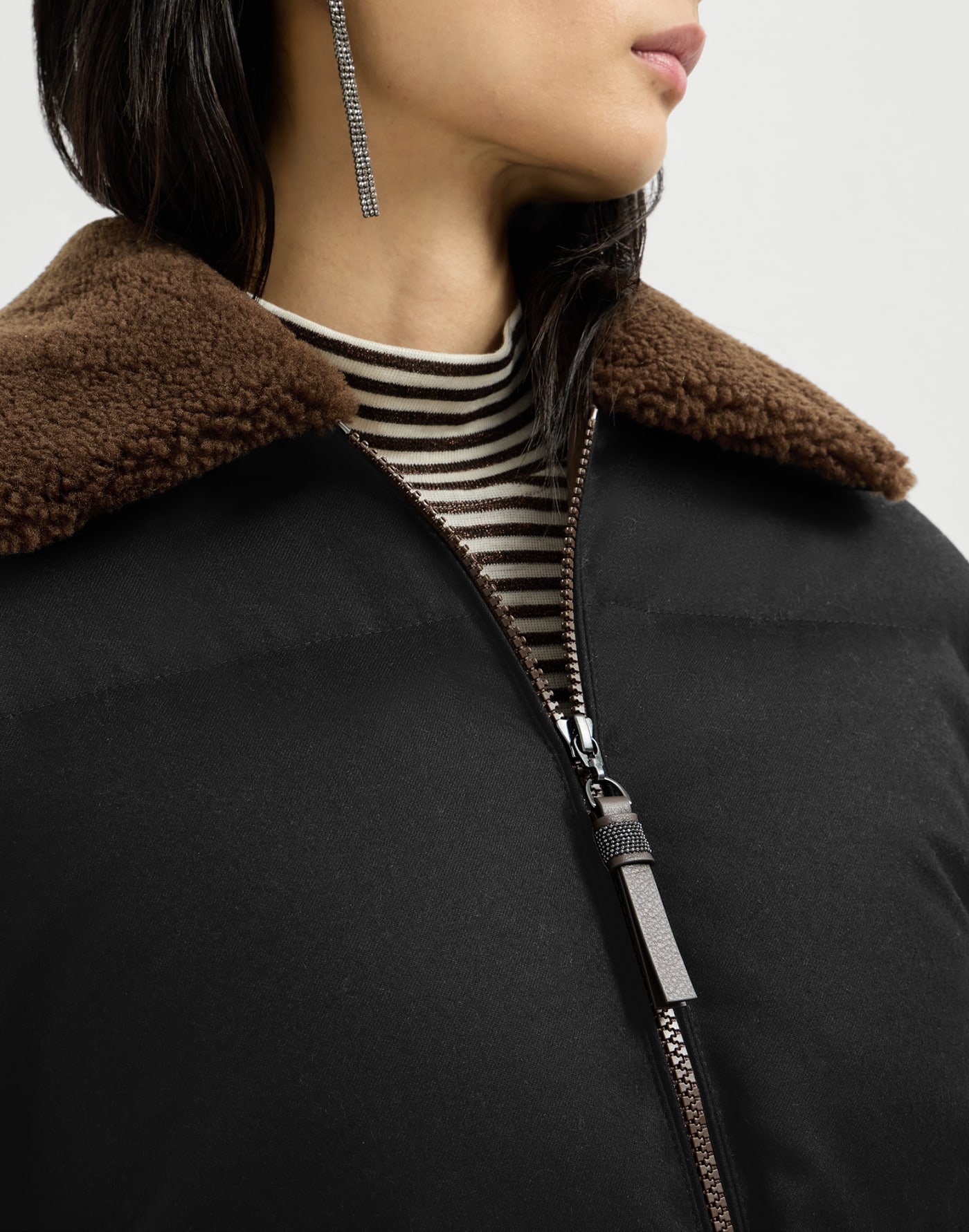 Down jacket with shearling collar Black Woman - Brunello Cucinelli