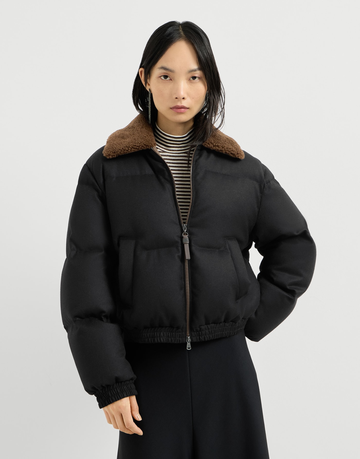 Down jacket with shearling collar Black Woman - Brunello Cucinelli