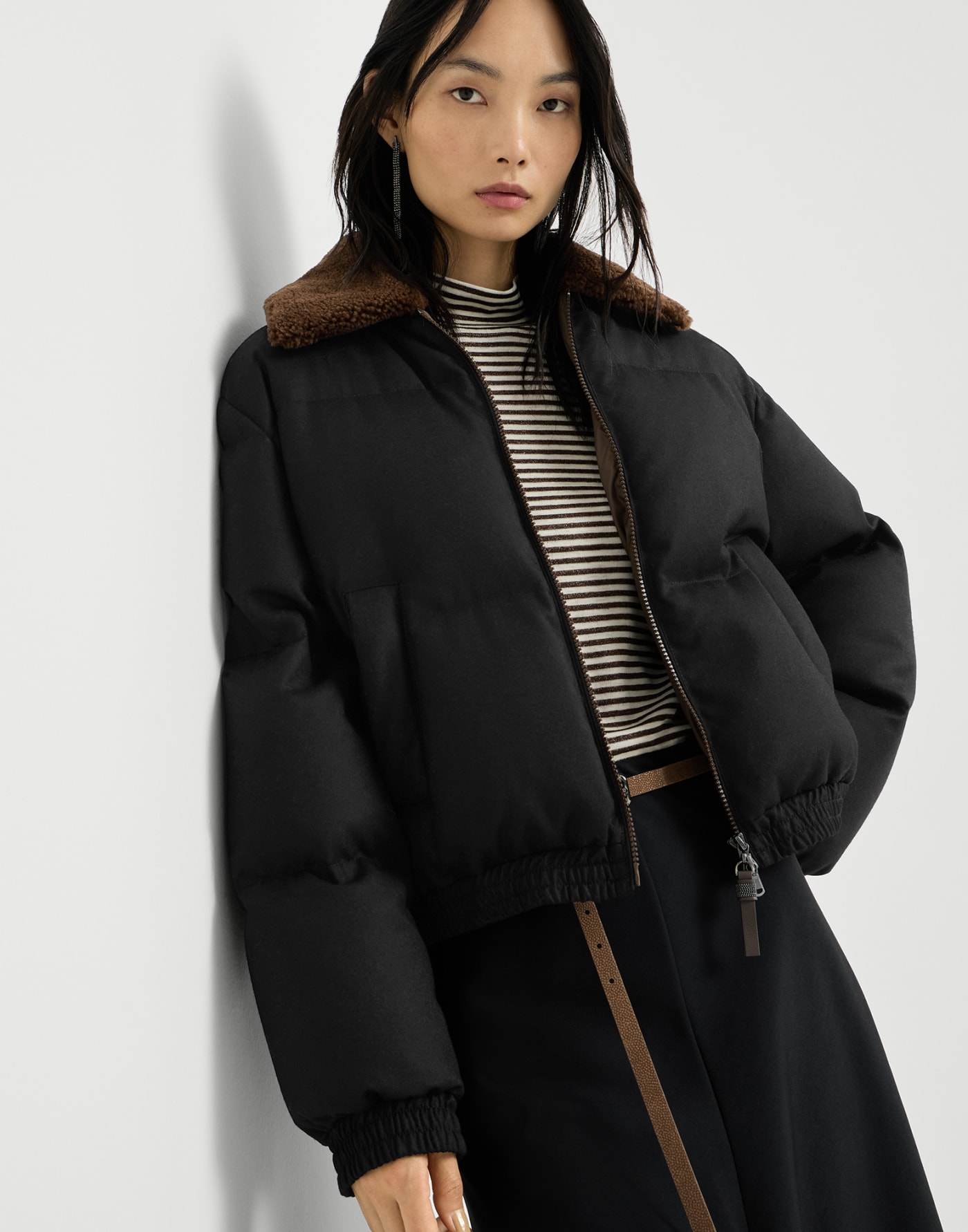 Down jacket with shearling collar Black Woman - Brunello Cucinelli