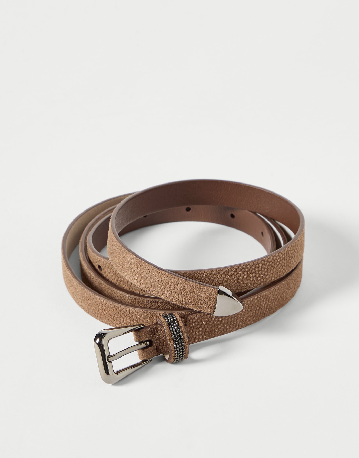Sparkling textured leather belt Hazelnut Woman - Brunello Cucinelli