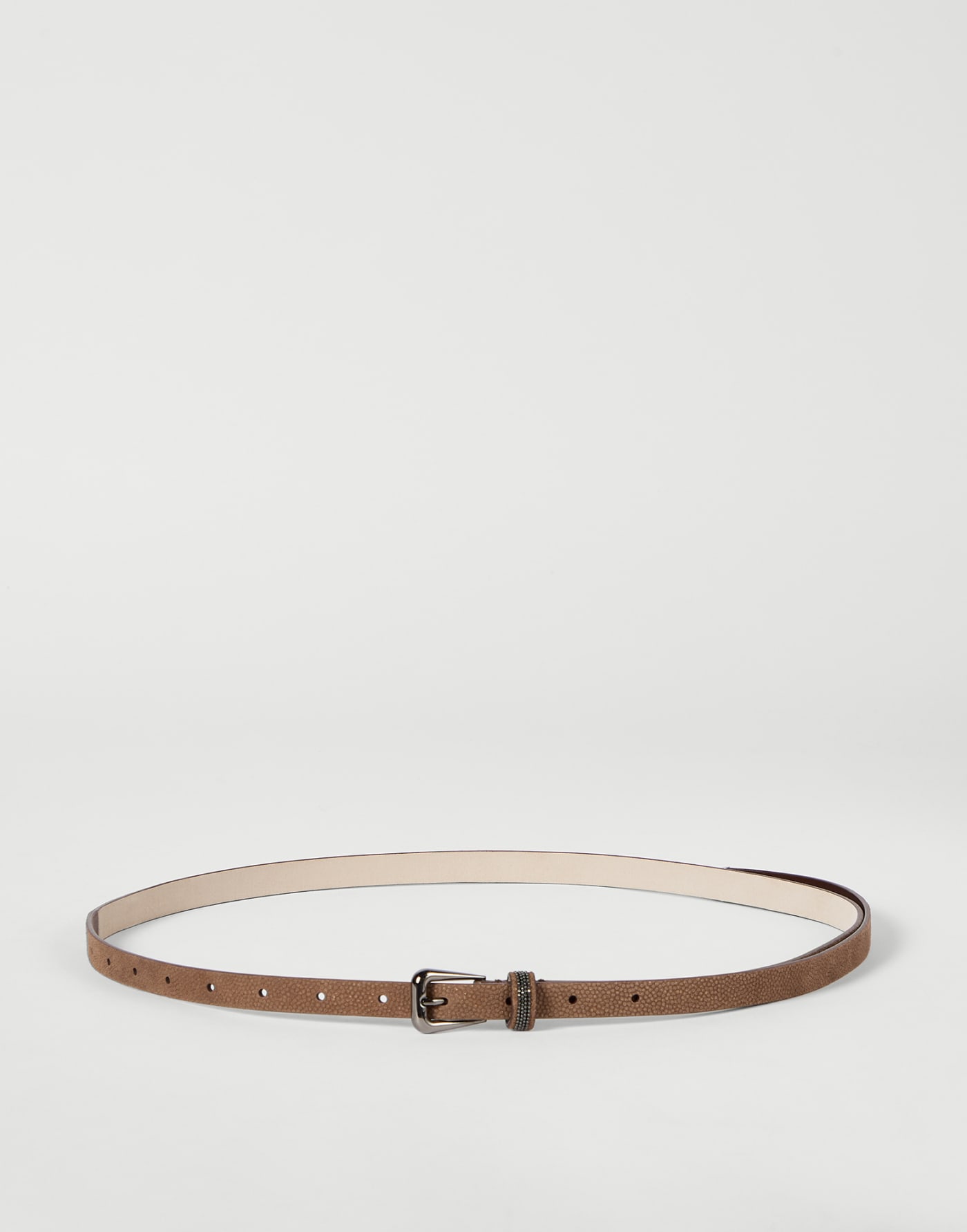 Sparkling textured leather belt Hazelnut Woman - Brunello Cucinelli