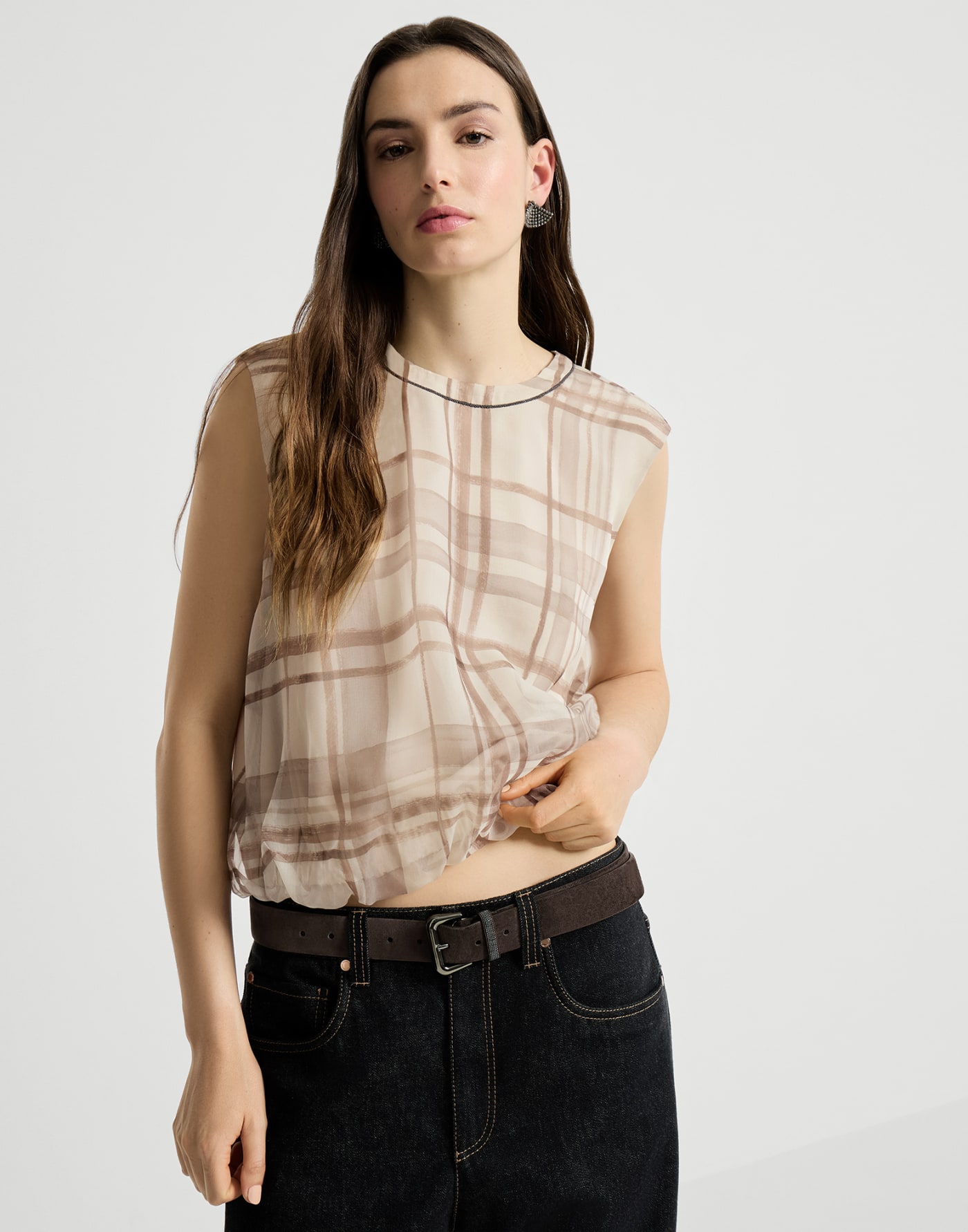 Macrocheck print T-shirt Buff Woman - Brunello Cucinelli
