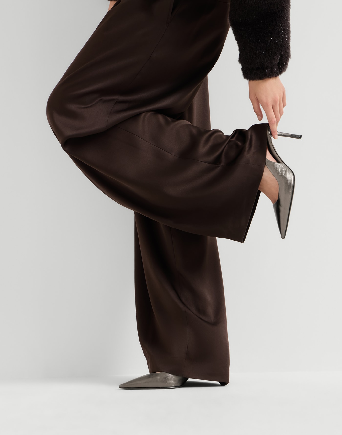 金銀質感皮革後絆帶高跟鞋 青銅色 女士 - Brunello Cucinelli