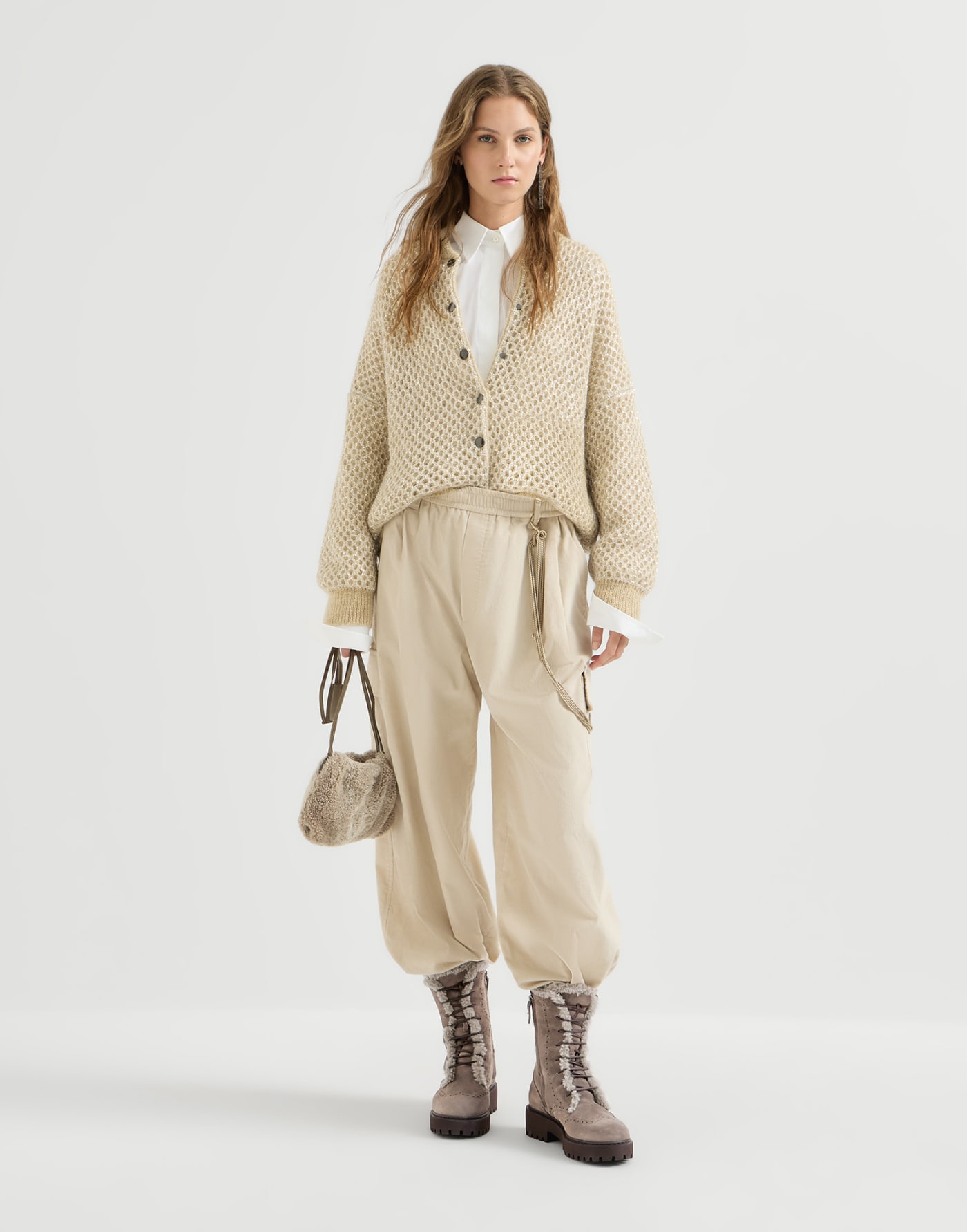 Boots aus Veloursleder und Shearling Hellbraun Damen - Brunello Cucinelli