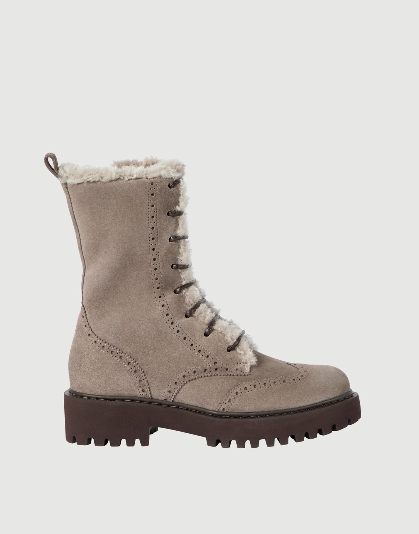 Boots aus Veloursleder und Shearling Hellbraun Damen - Brunello Cucinelli