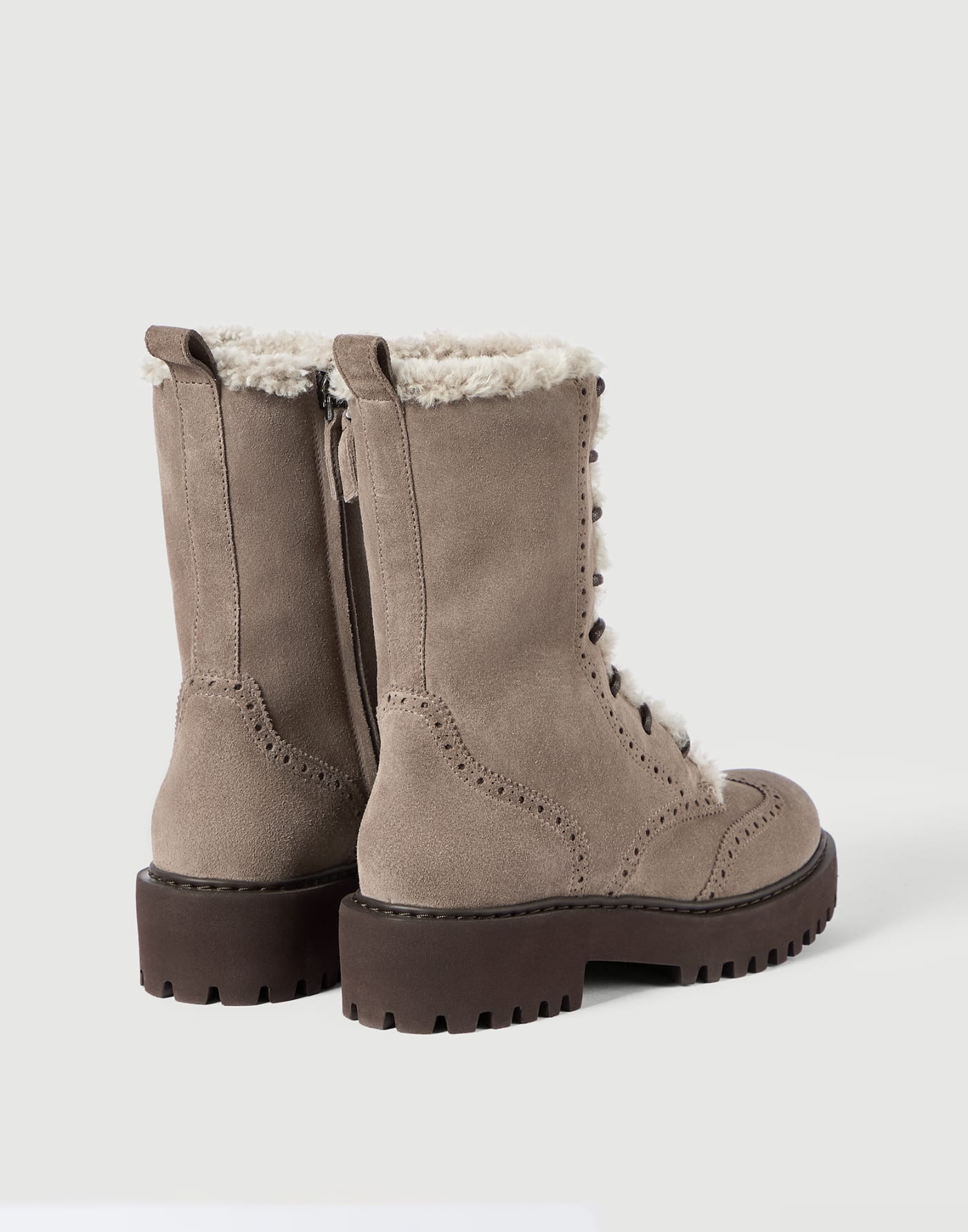 Boots aus Veloursleder und Shearling Hellbraun Damen - Brunello Cucinelli