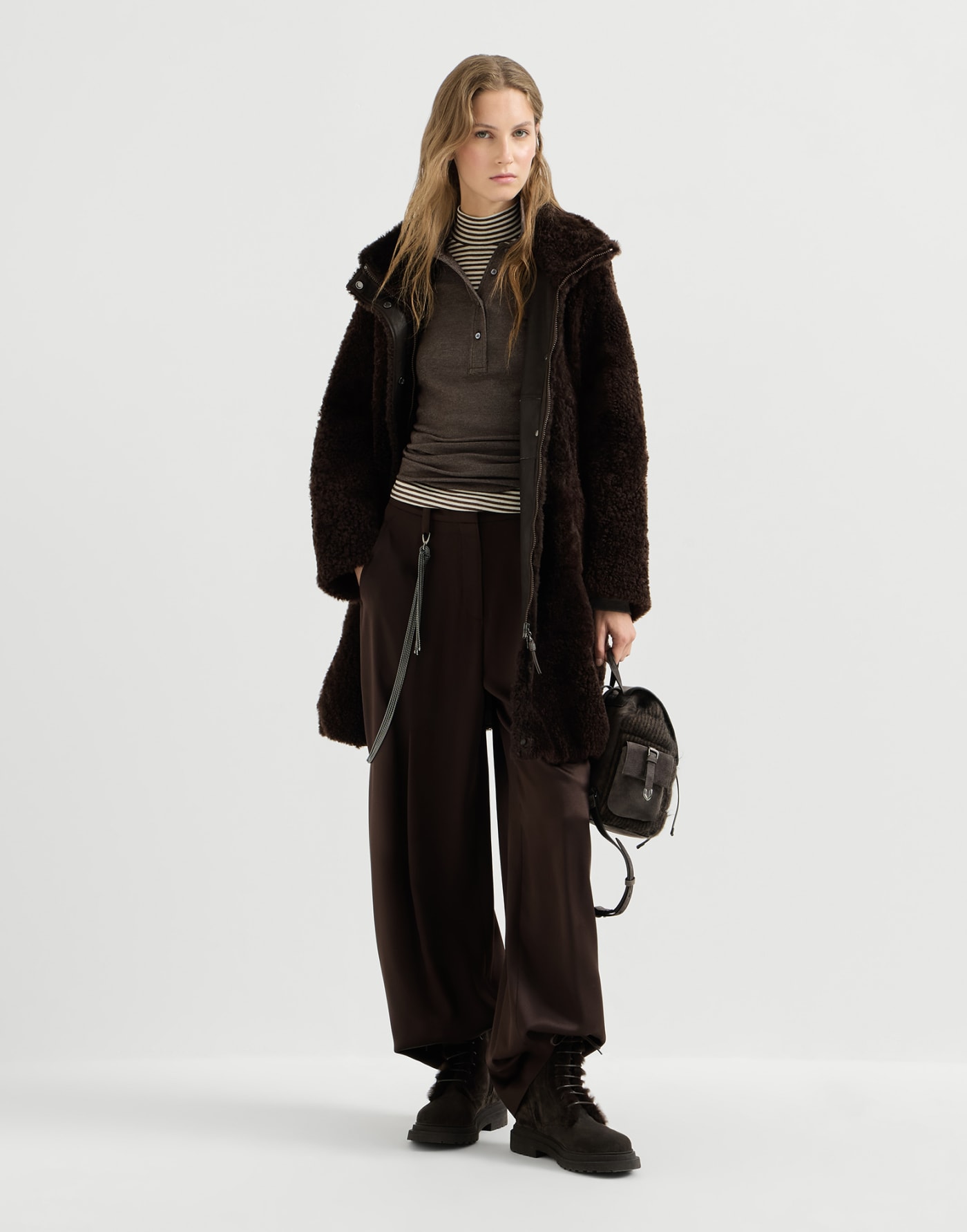 Pantalon Pleated Barrel en satin Café Femme - Brunello Cucinelli