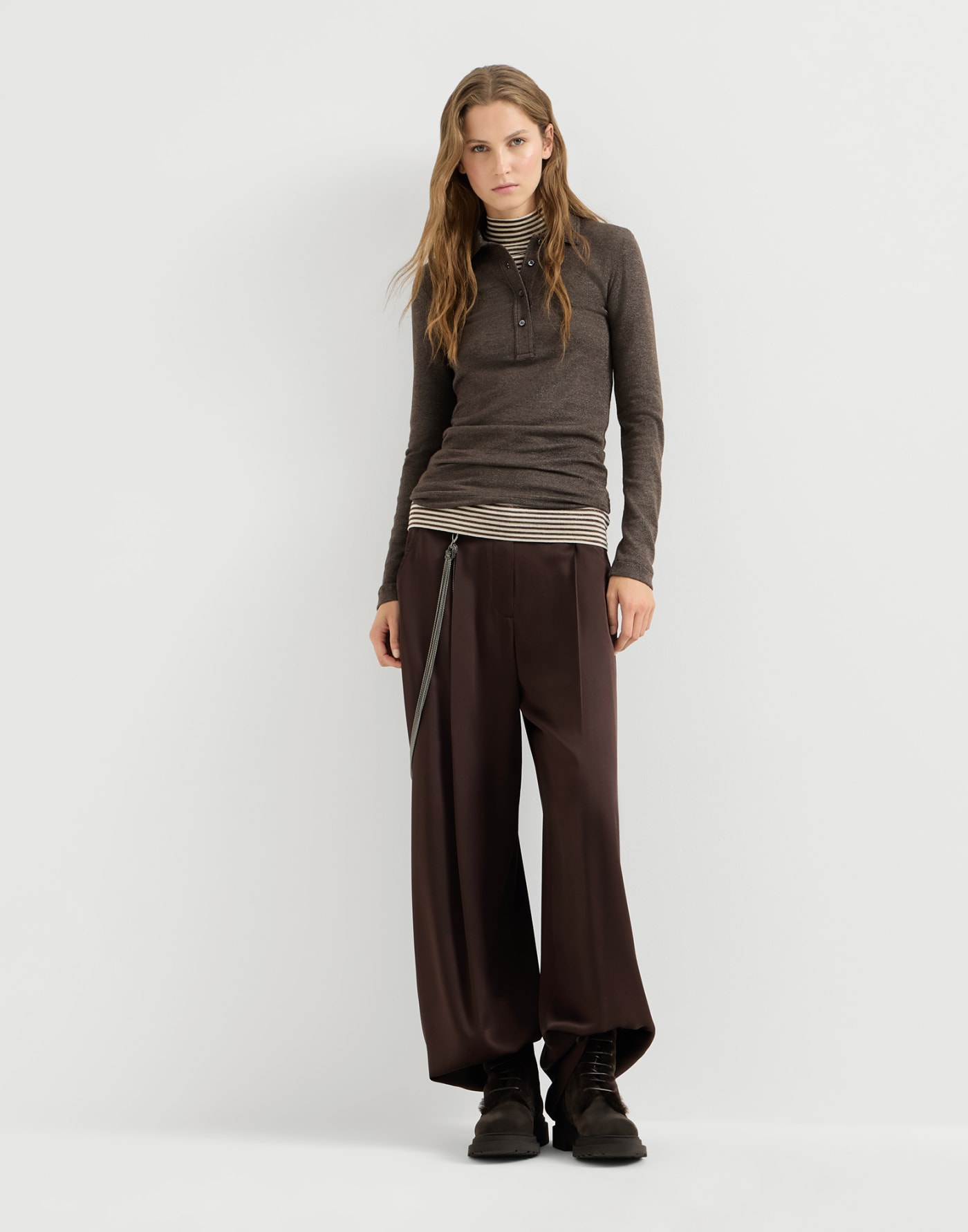 Pantalon Pleated Barrel en satin Café Femme - Brunello Cucinelli