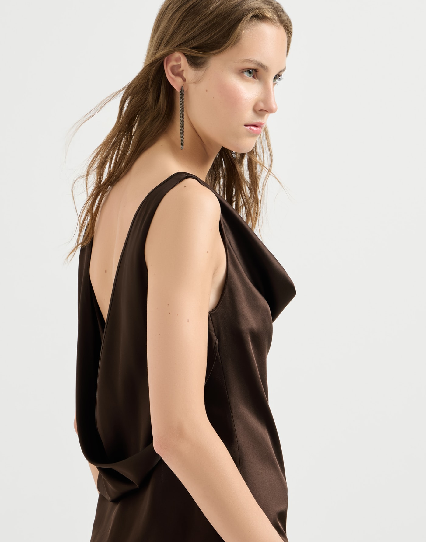 Silk satin top Coffee Woman - Brunello Cucinelli