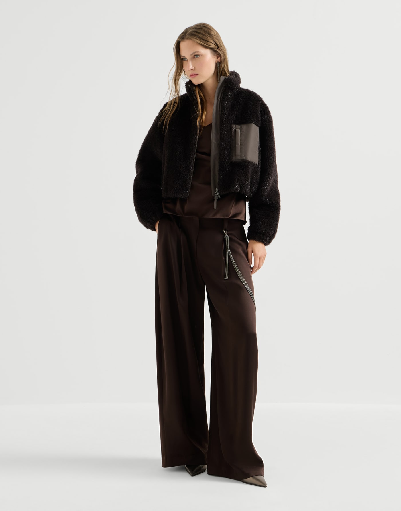 Silk satin top Coffee Woman - Brunello Cucinelli