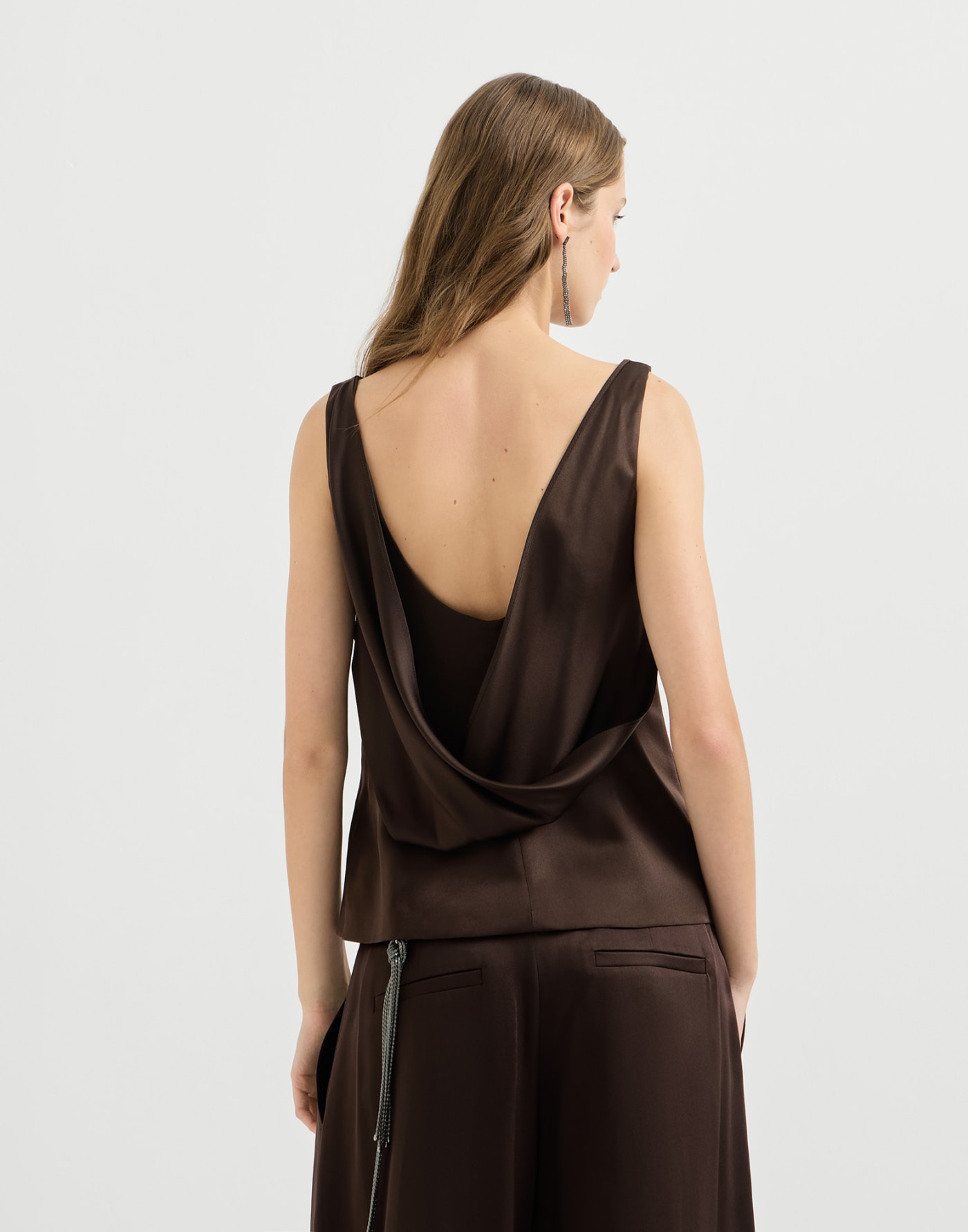 Silk satin top Coffee Woman - Brunello Cucinelli