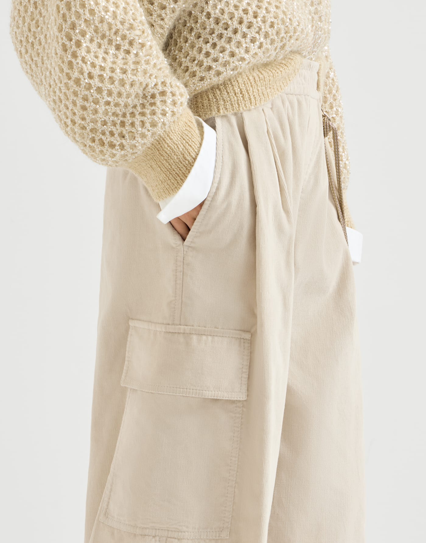 Baggy Cargo-Hose aus Samt Beige Damen - Brunello Cucinelli