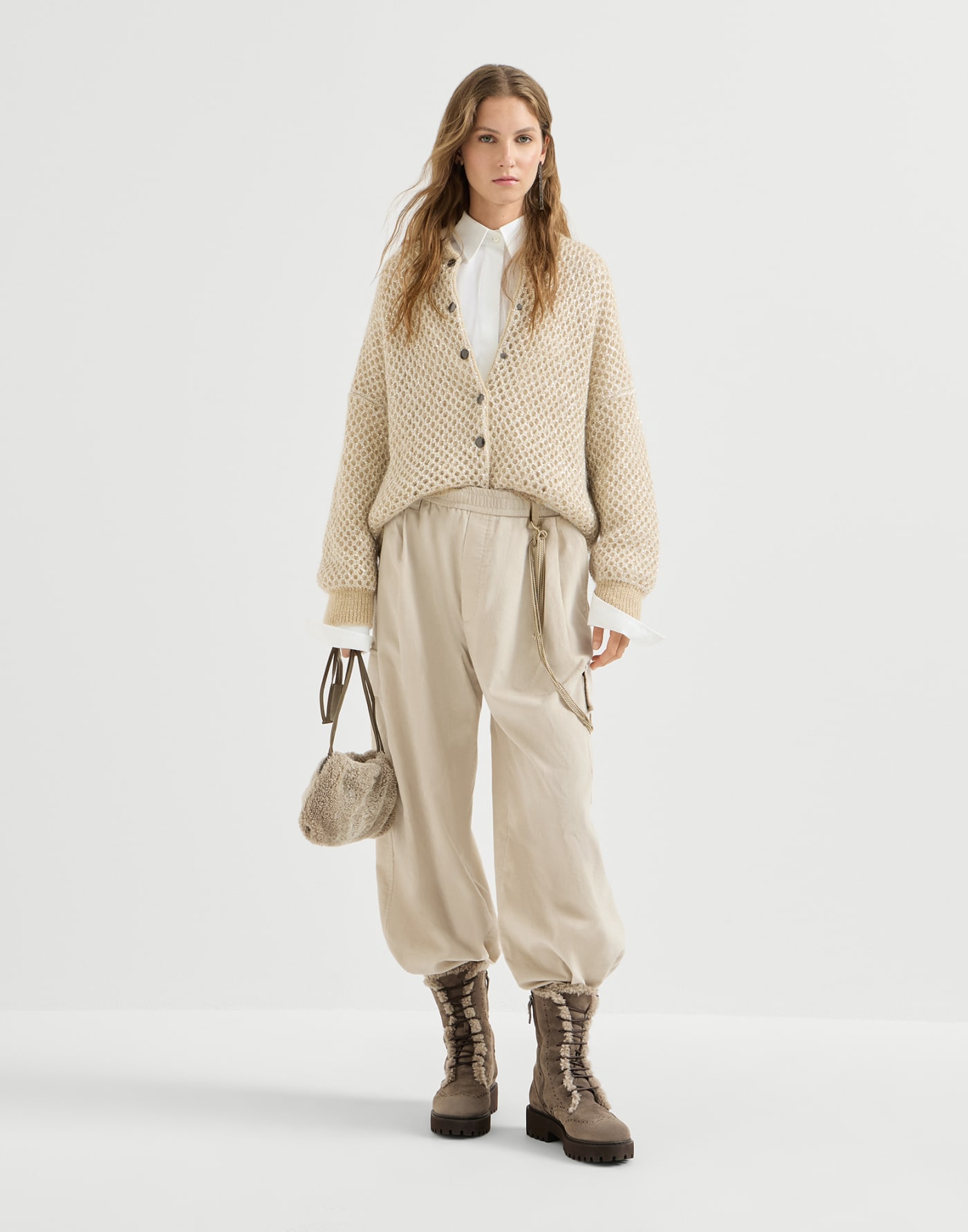 Baggy Cargo-Hose aus Samt Beige Damen - Brunello Cucinelli