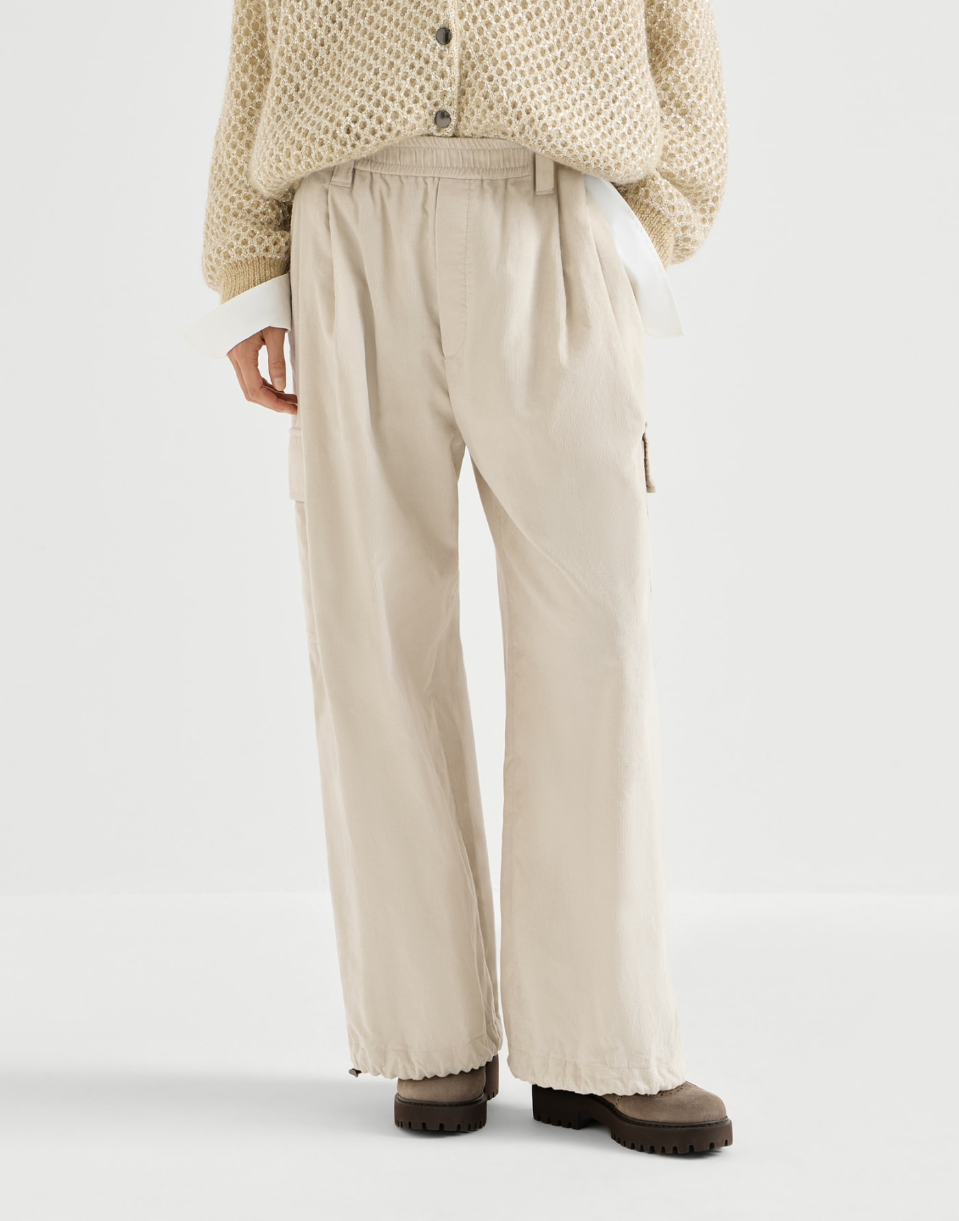 Baggy Cargo-Hose aus Samt Beige Damen - Brunello Cucinelli