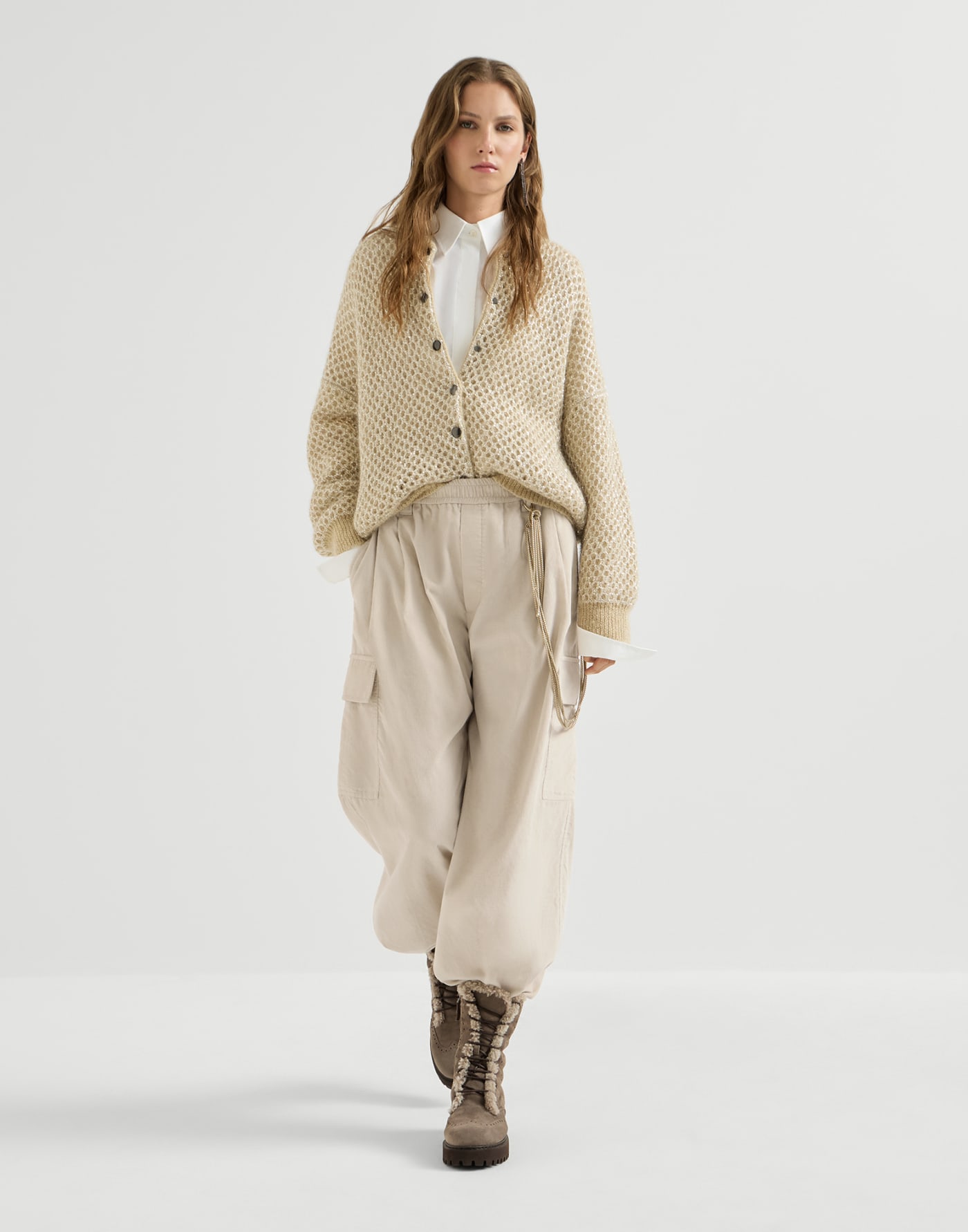 Baggy Cargo-Hose aus Samt Beige Damen - Brunello Cucinelli