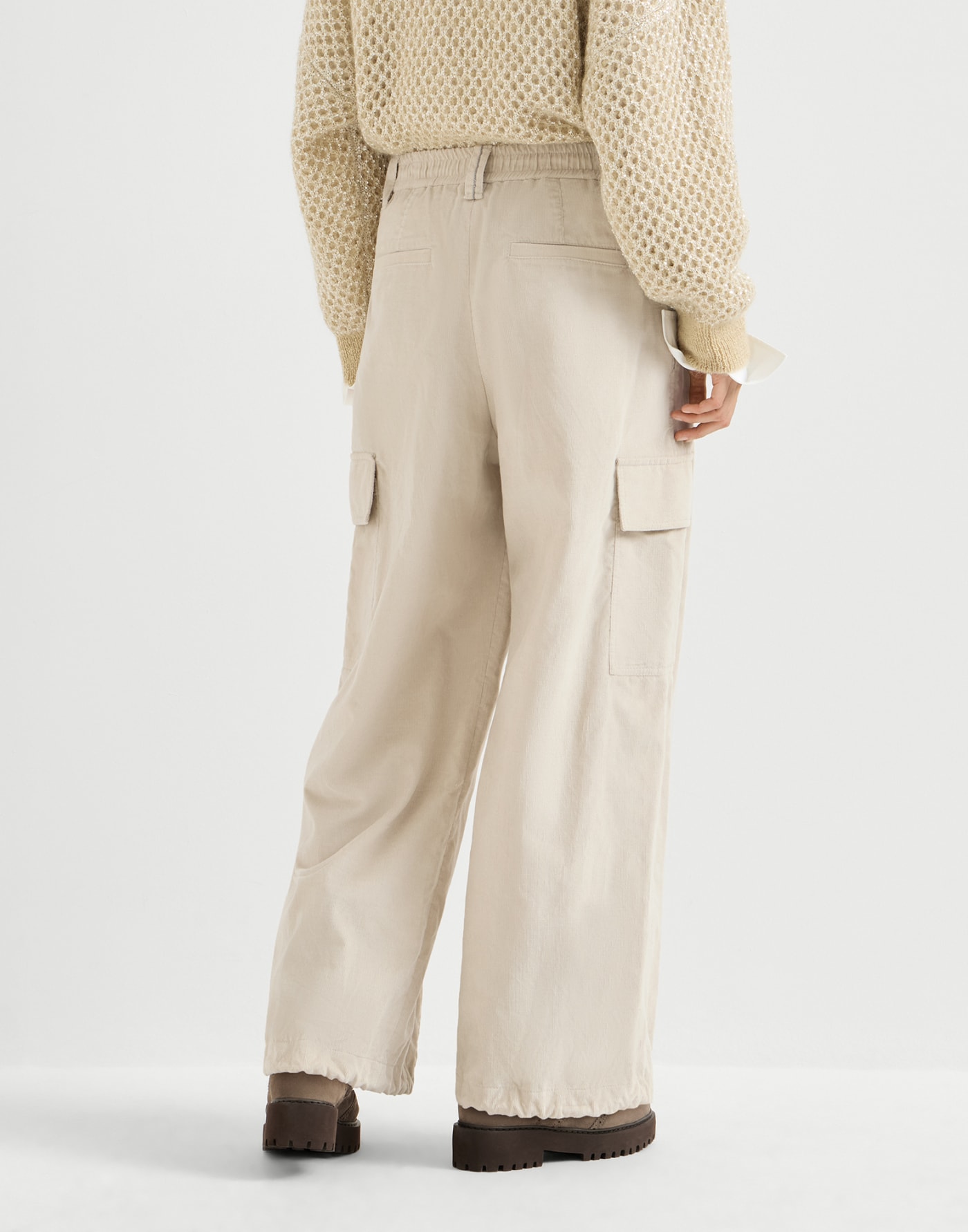 Baggy Cargo-Hose aus Samt Beige Damen - Brunello Cucinelli