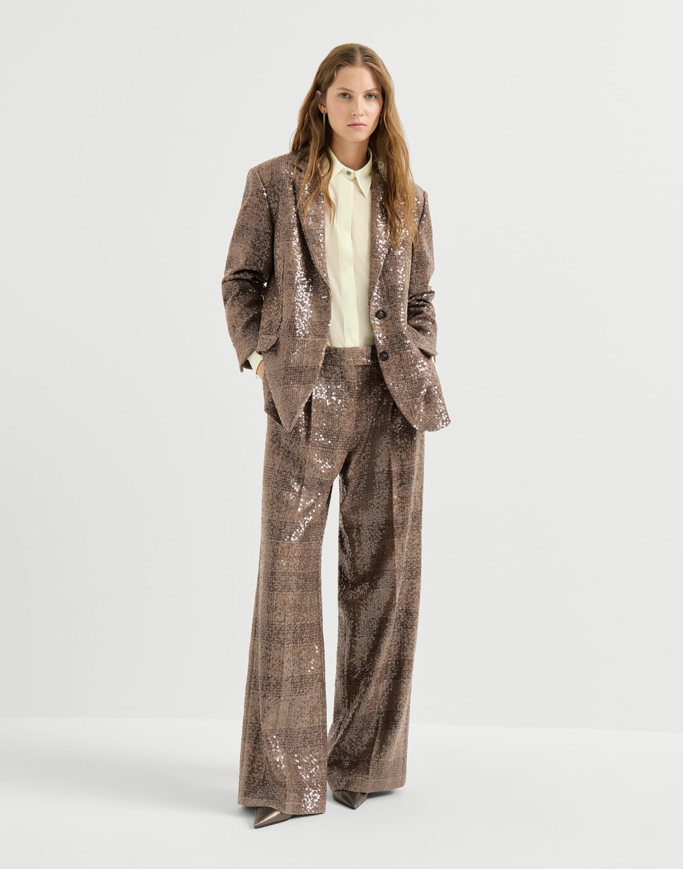 Silk sparkling pinstripe shirt White Woman - Brunello Cucinelli