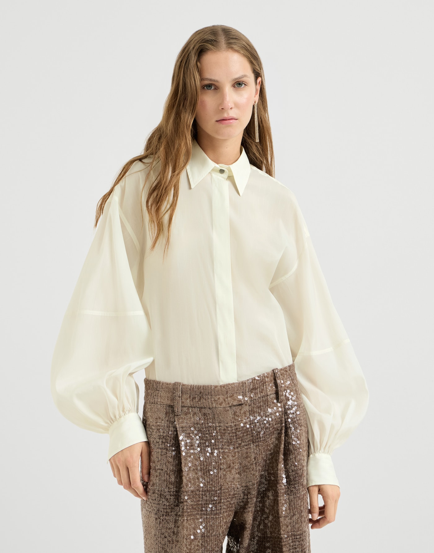 Silk sparkling pinstripe shirt White Woman - Brunello Cucinelli