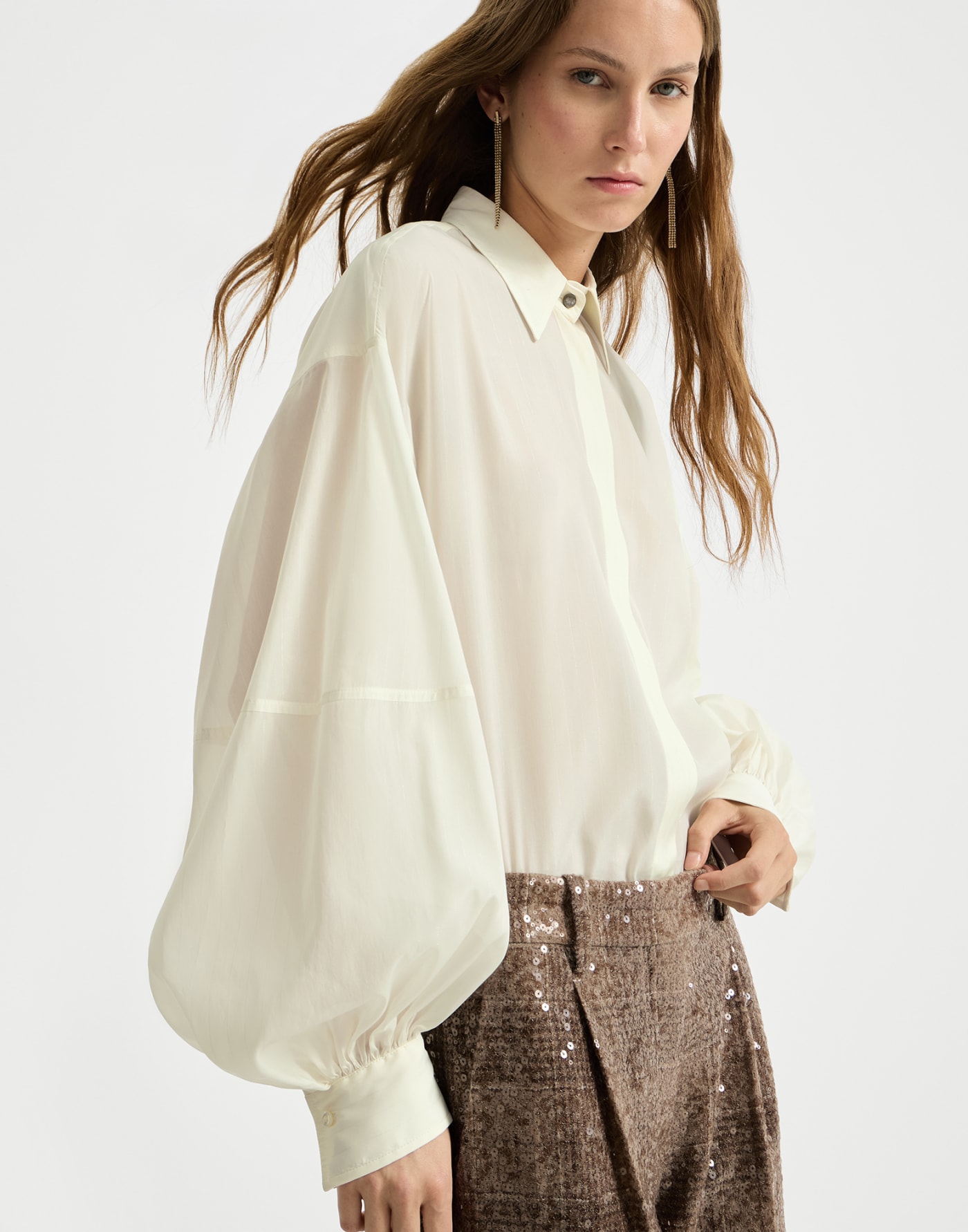 Silk sparkling pinstripe shirt White Woman - Brunello Cucinelli