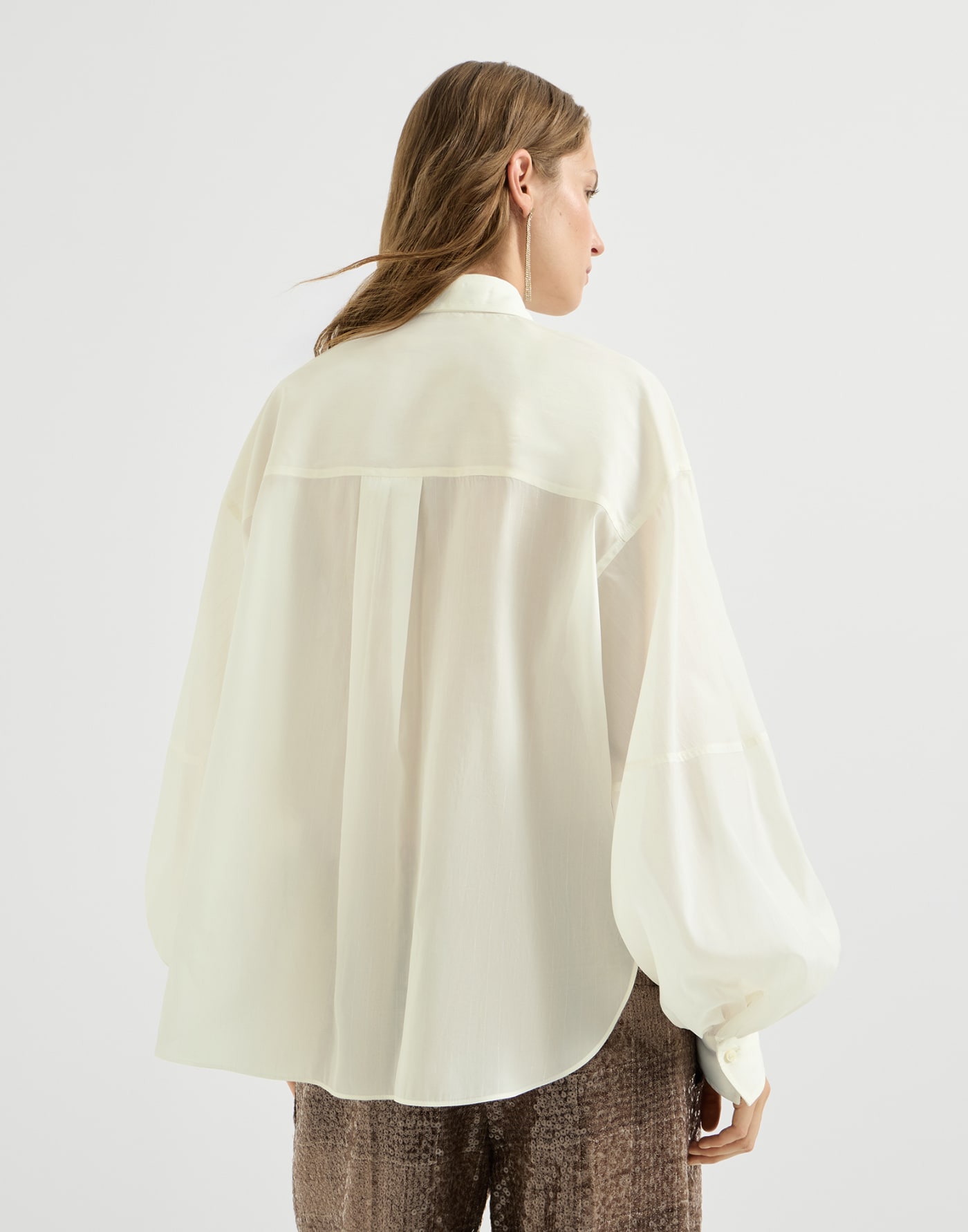 Silk sparkling pinstripe shirt White Woman - Brunello Cucinelli