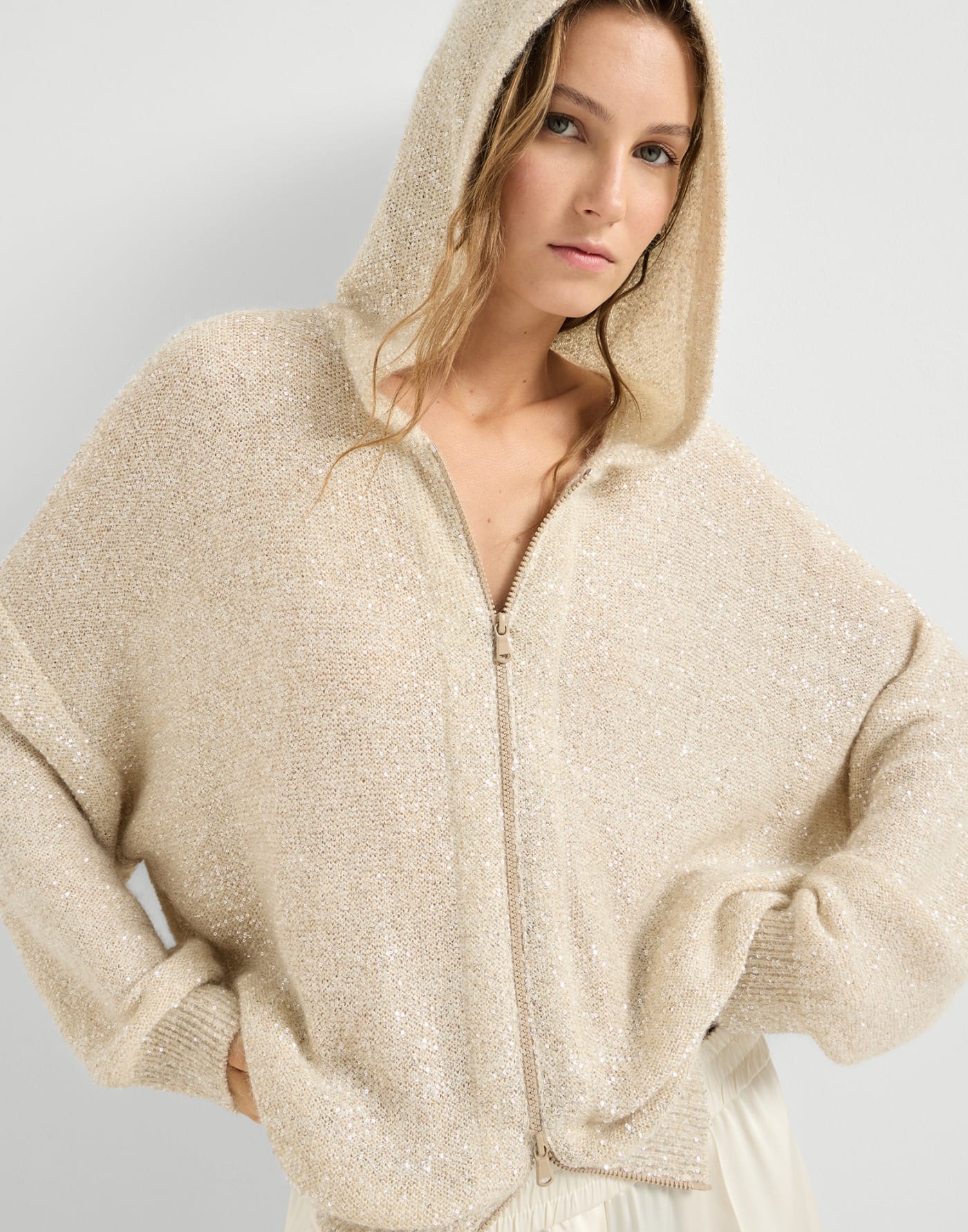 Dazzling Texture-Cardigan in Mohair&Wolle Vanille Damen - Brunello Cucinelli