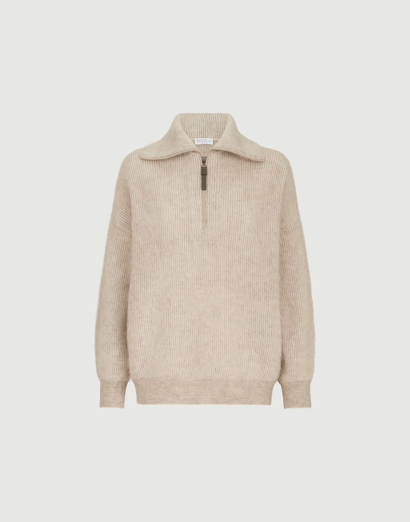 Vanisé high-neck sweater with half-zip Beige Woman - Brunello Cucinelli