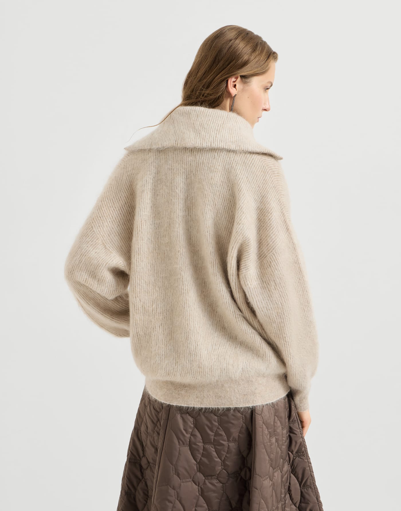 Vanisé high-neck sweater with half-zip Beige Woman - Brunello Cucinelli