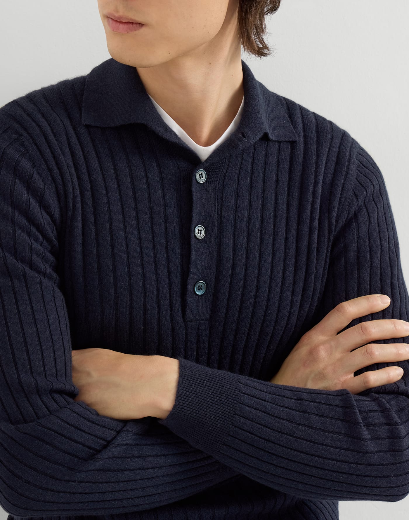 Cashmere knit polo shirt Navy Blue Man - Brunello Cucinelli