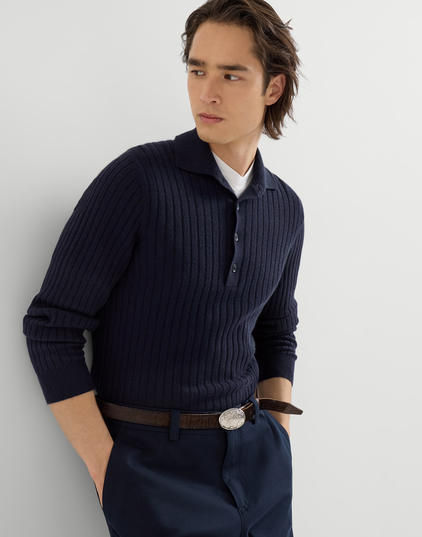 Cashmere knit polo shirt Navy Blue Man - Brunello Cucinelli