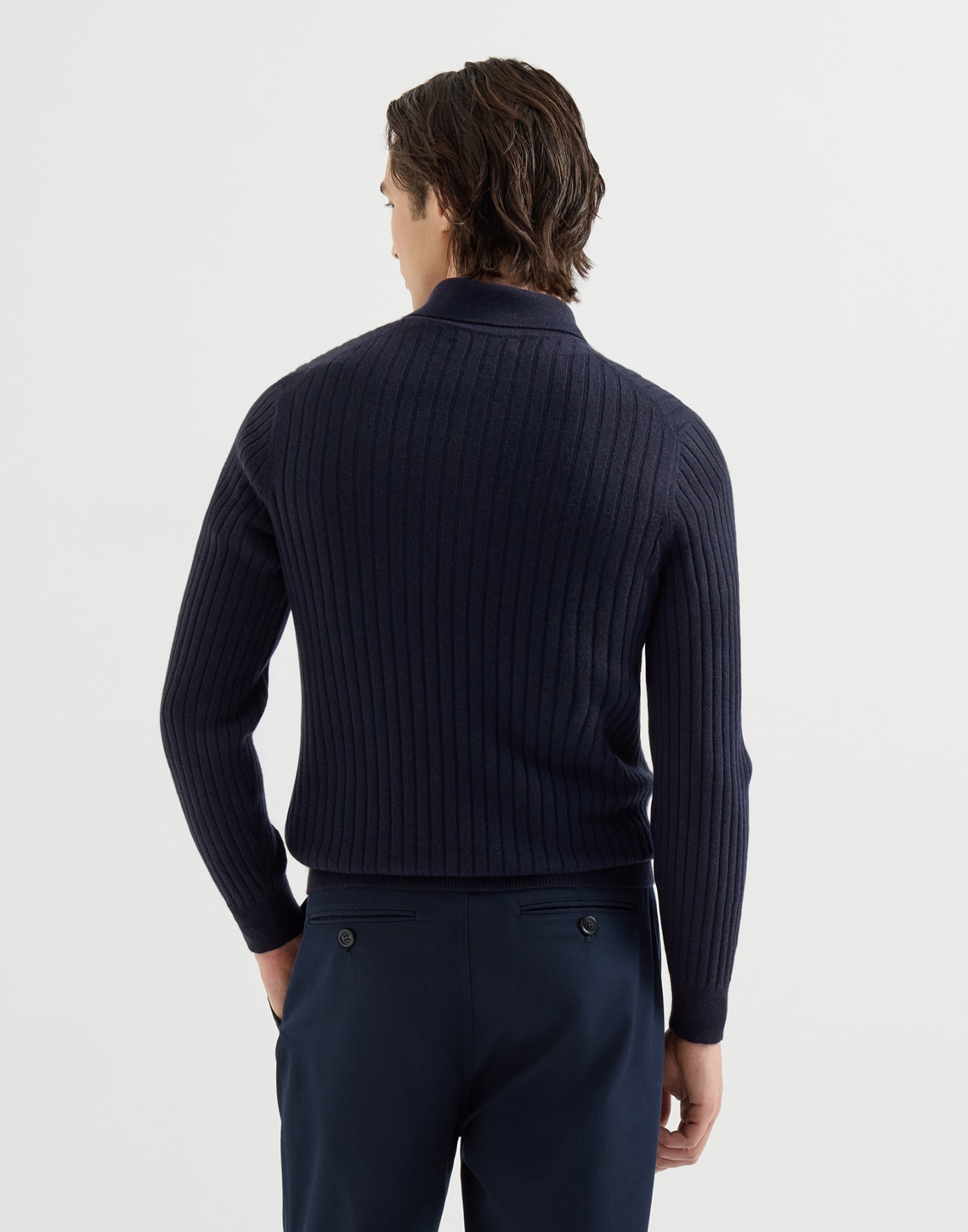 Cashmere knit polo shirt Navy Blue Man - Brunello Cucinelli