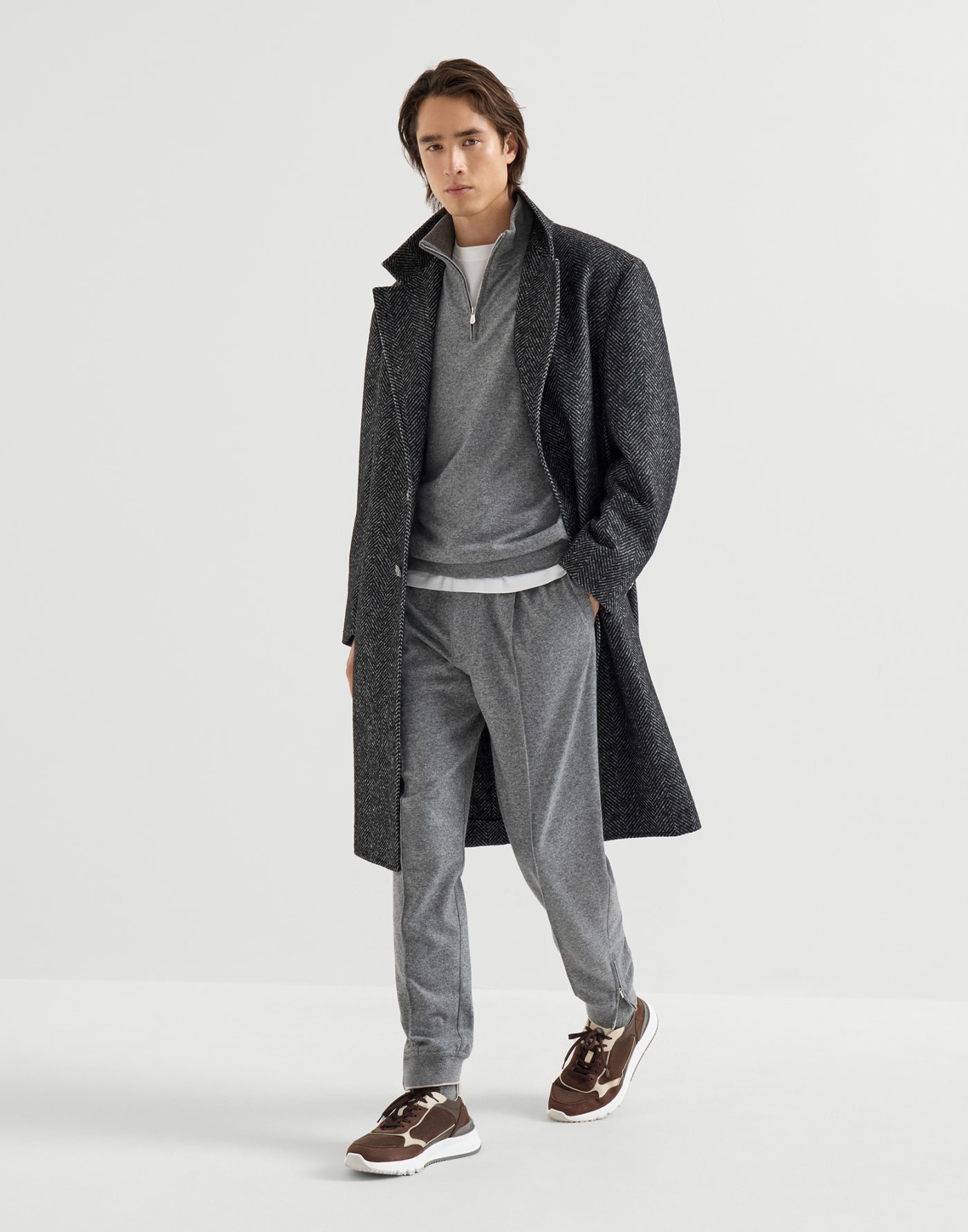 磨沙皮和麂皮跑步鞋 沙黃色 男士 - Brunello Cucinelli