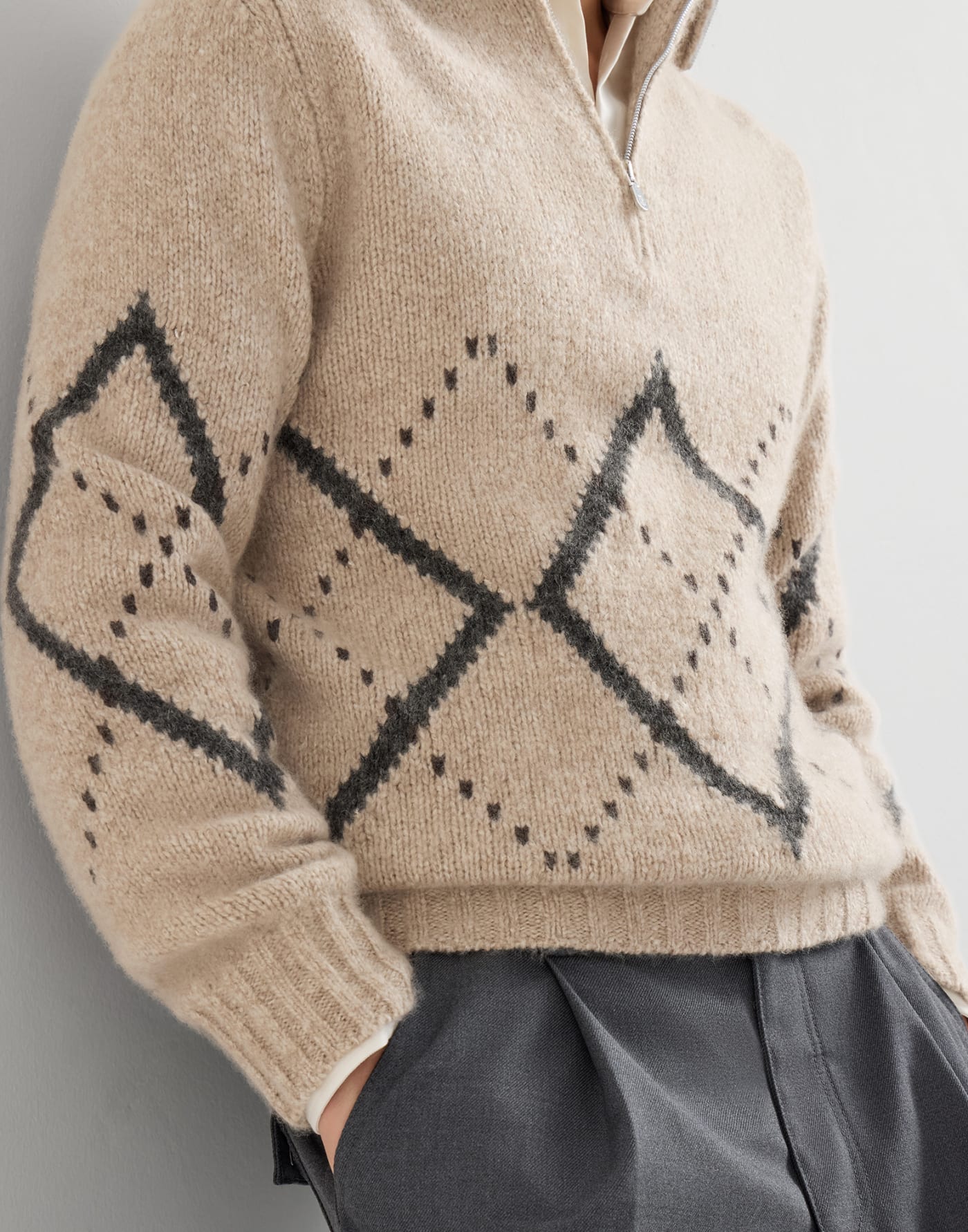 Cashmere sweater with half zip Light Brown Man - Brunello Cucinelli