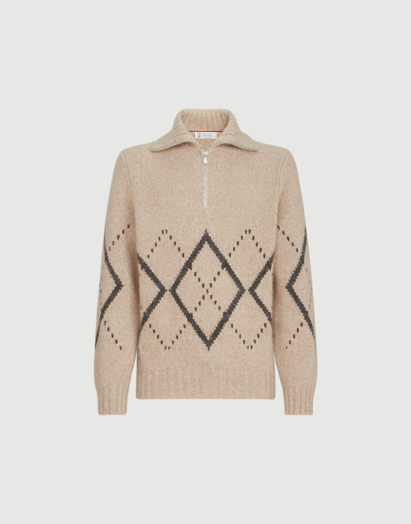 Cashmere sweater with half zip Light Brown Man - Brunello Cucinelli