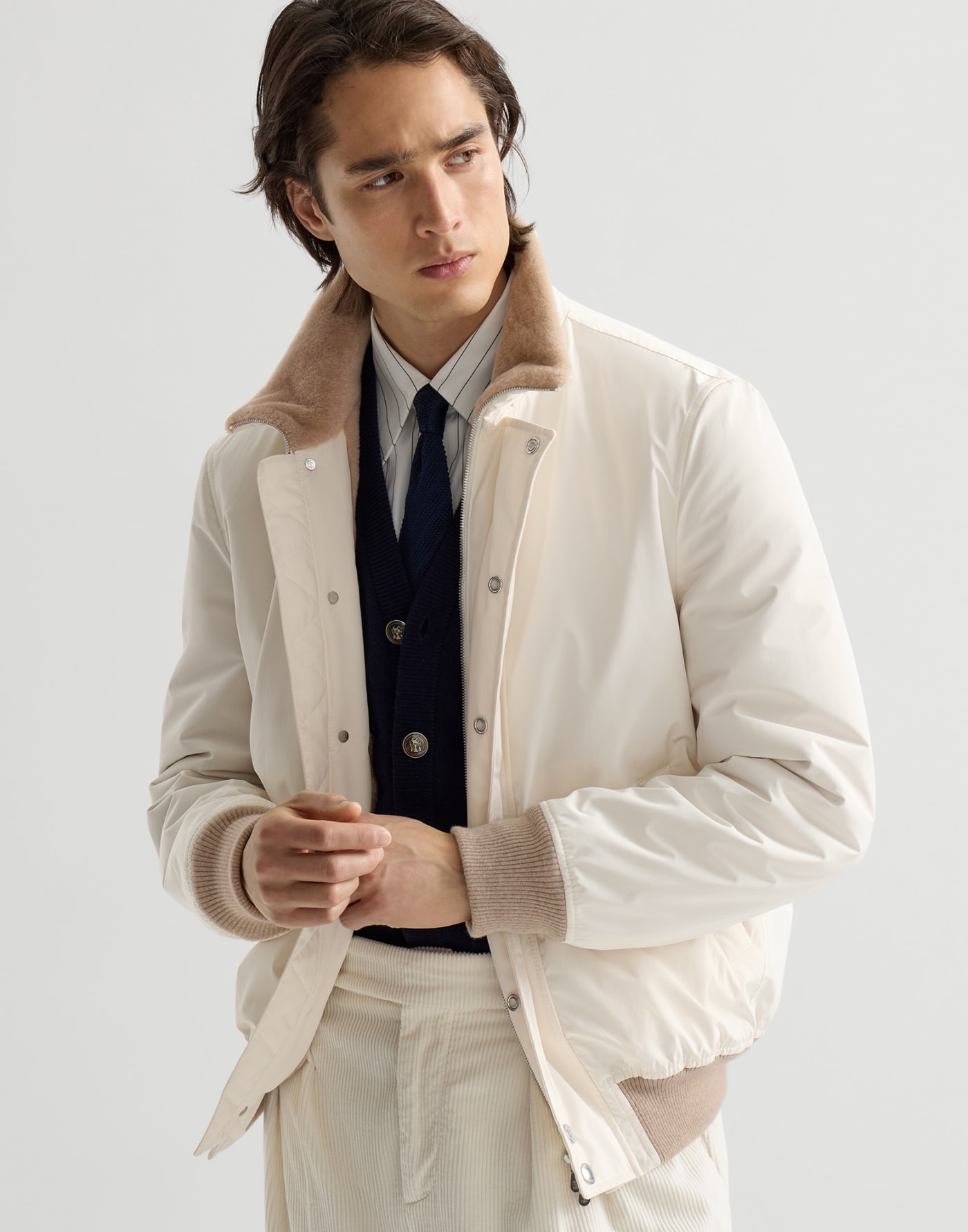 鍍膜尼龍飛行員外套 白色 男士 - Brunello Cucinelli