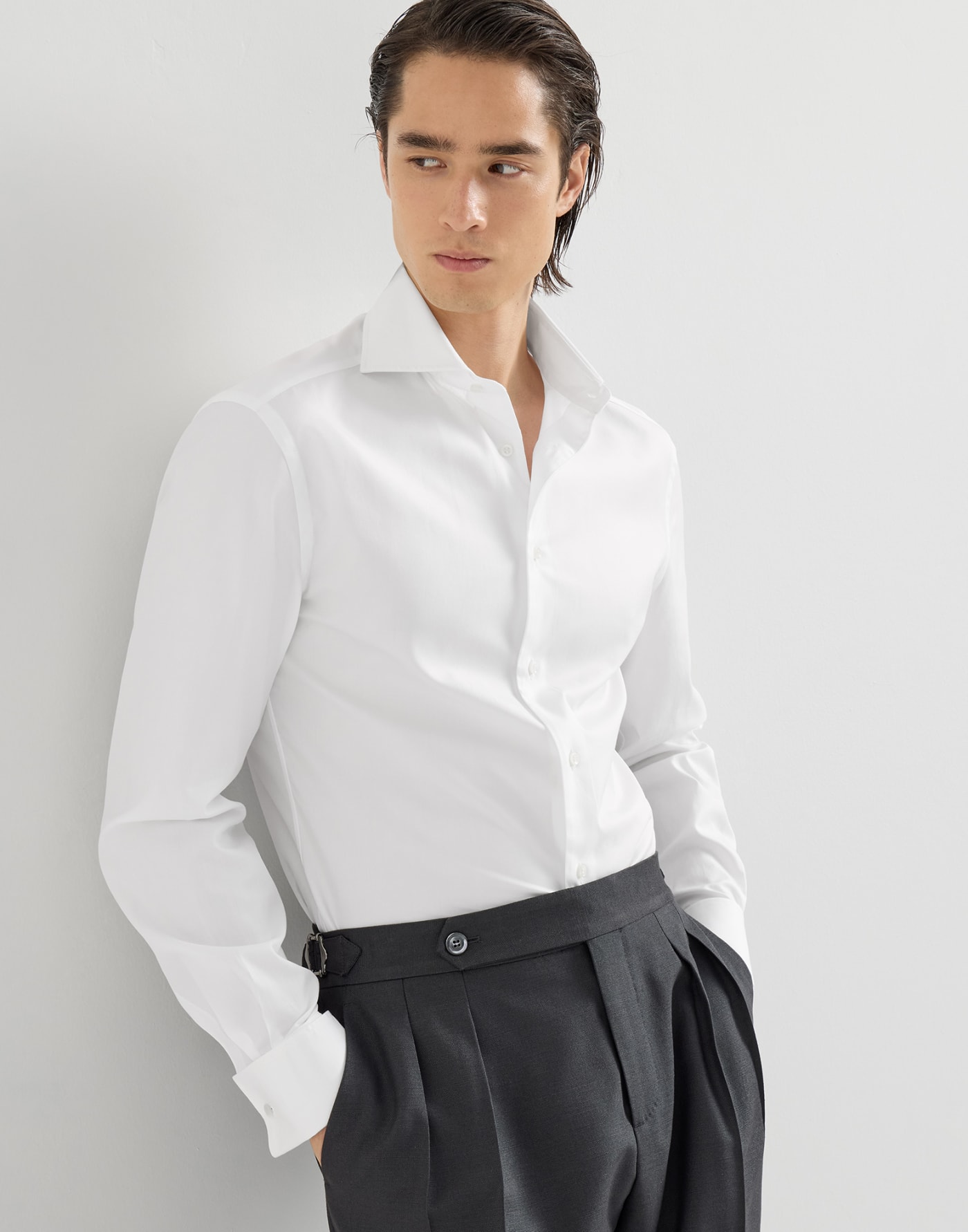 海島棉襯衫 白色 男士 - Brunello Cucinelli