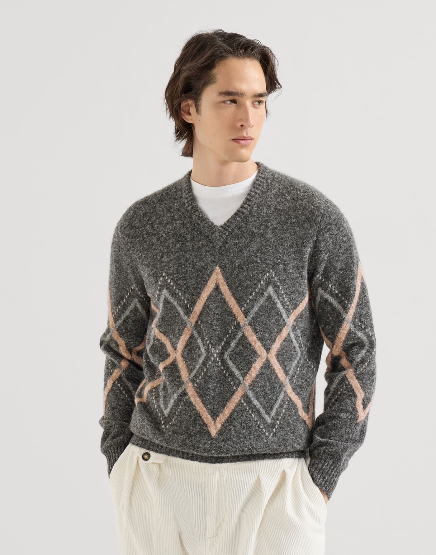 Argyle intarsia sweater Dark Grey Man - Brunello Cucinelli
