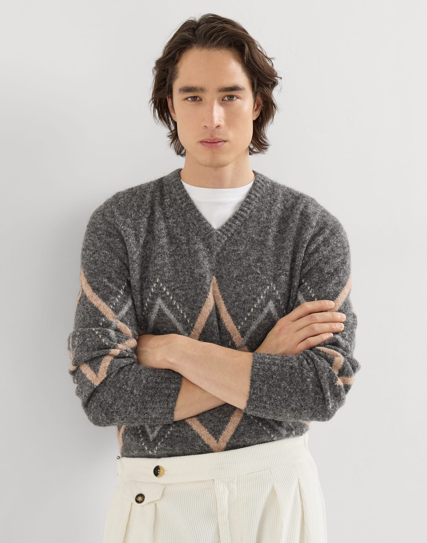 Pull intarsia Argyle Gris Foncé Homme - Brunello Cucinelli