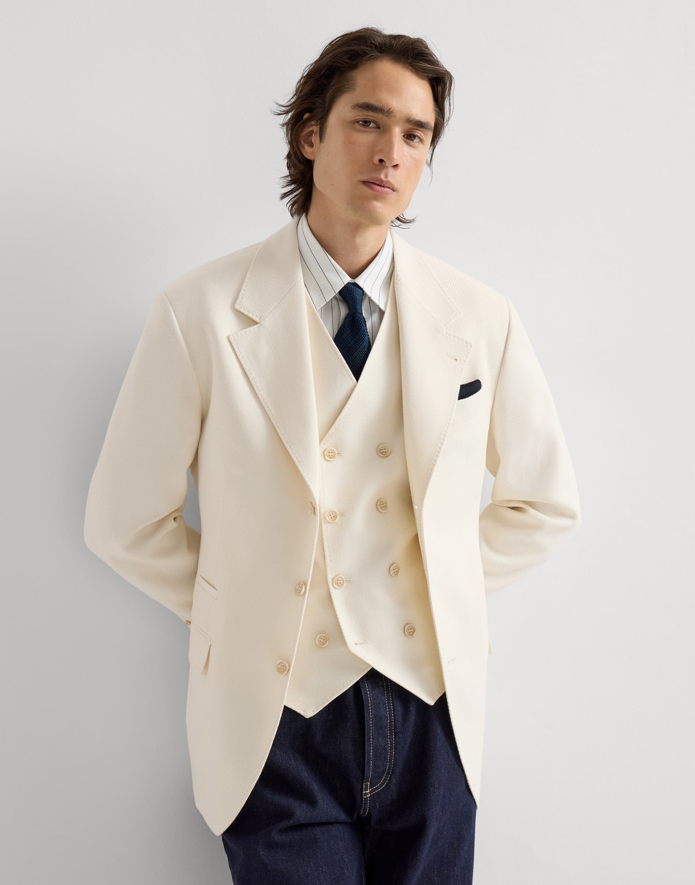 魚骨紋精裁外套 巴拿馬色 男士 - Brunello Cucinelli