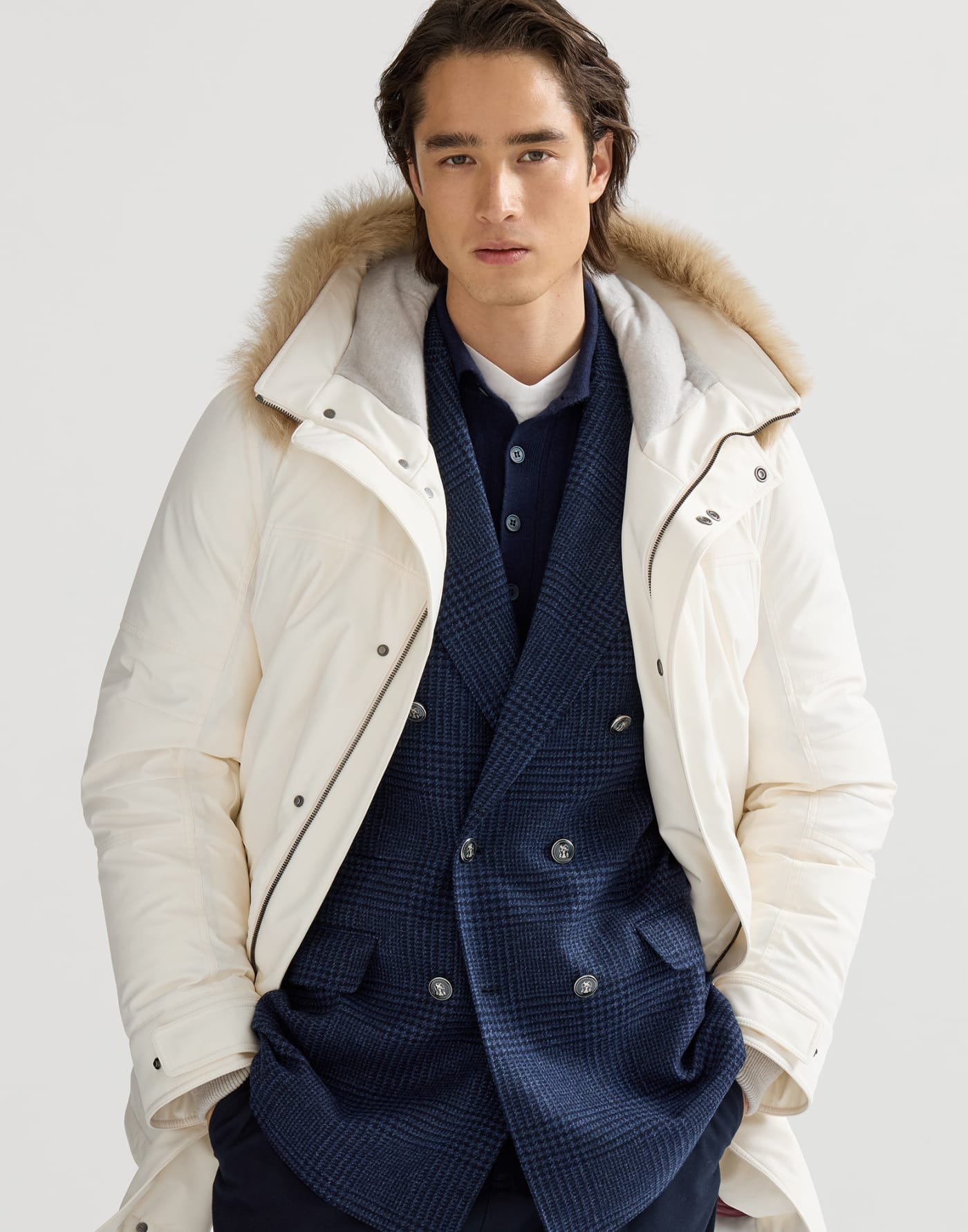 Stretch bonded nylon parka Off-White Man - Brunello Cucinelli