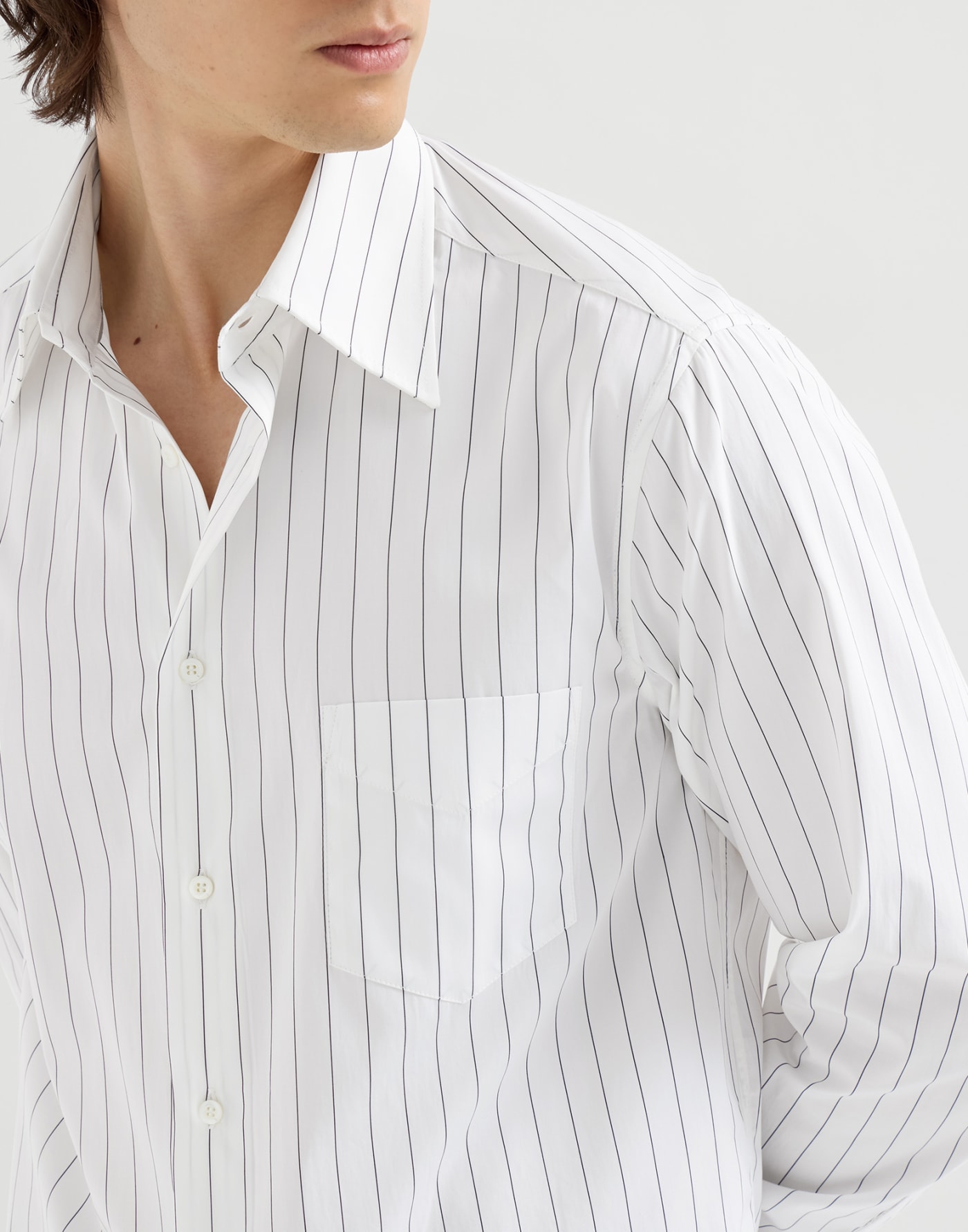 細條紋府綢襯衫 白色 男士 - Brunello Cucinelli
