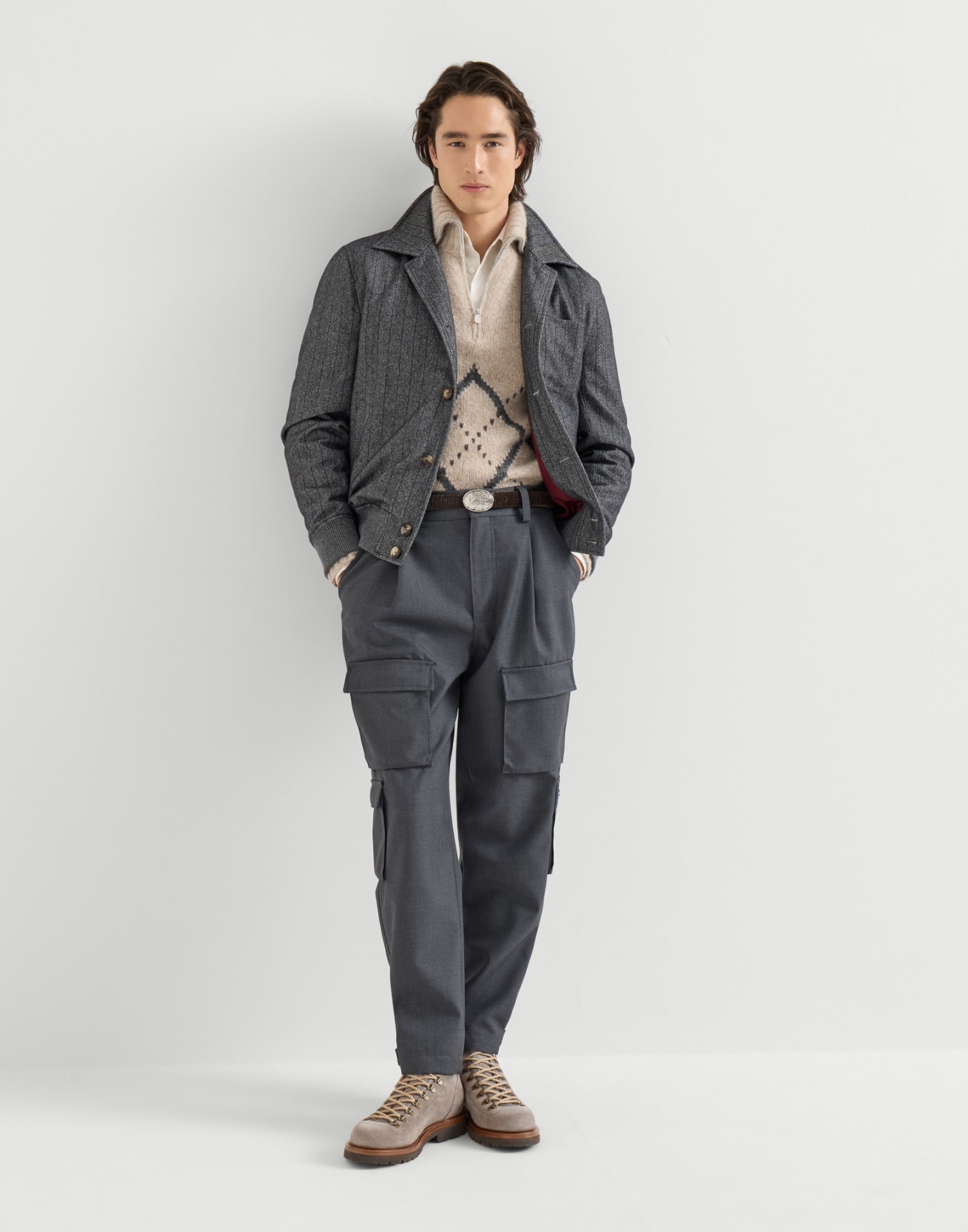 Suede mountain-style boots Dark Grey Man - Brunello Cucinelli