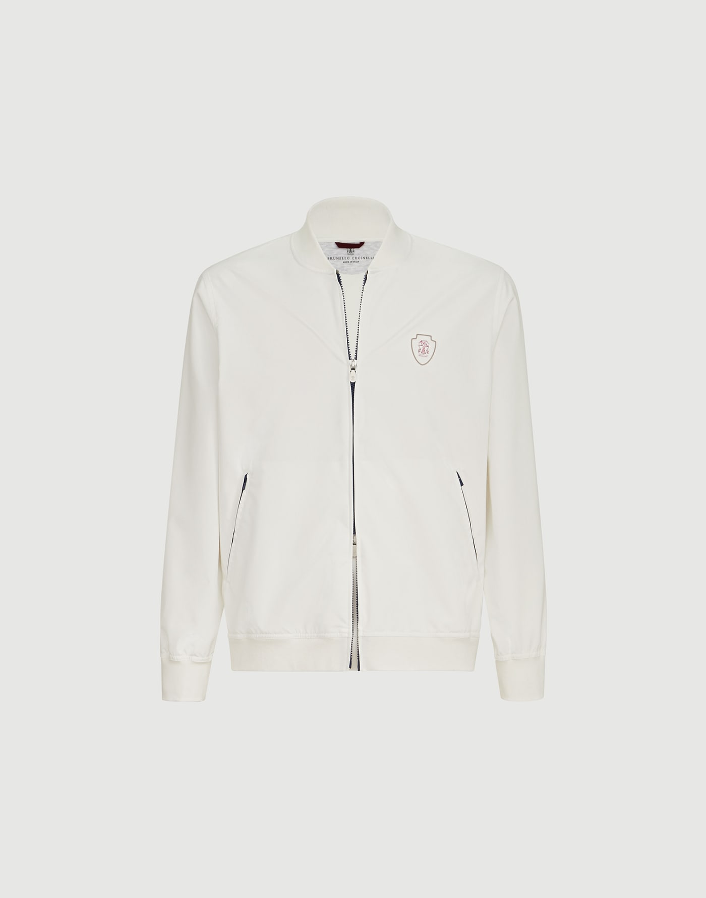 Nylon sweatshirt with logo and zipper White Man - Brunello Cucinelli
