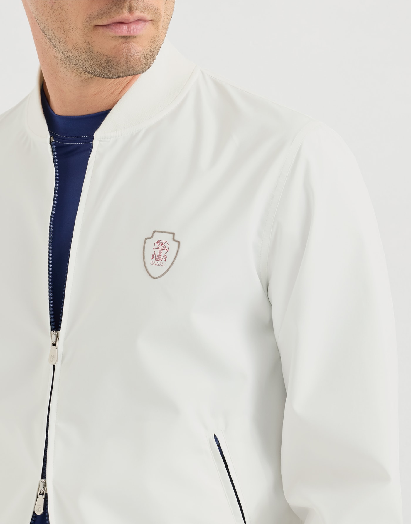 Nylon sweatshirt with logo and zipper White Man - Brunello Cucinelli