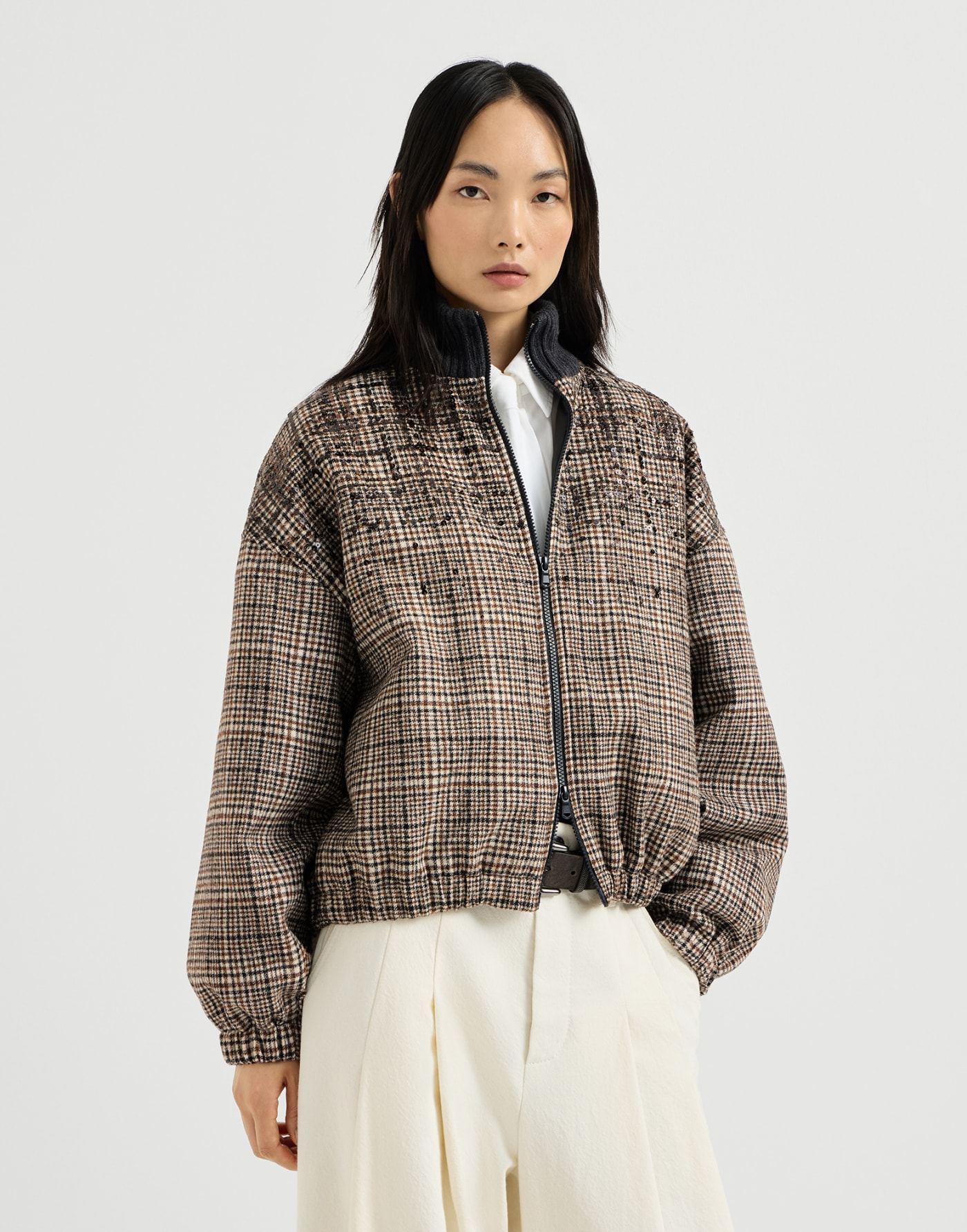Dazzling Dégradé Embroidery Bomber jacket Brown Woman - Brunello Cucinelli