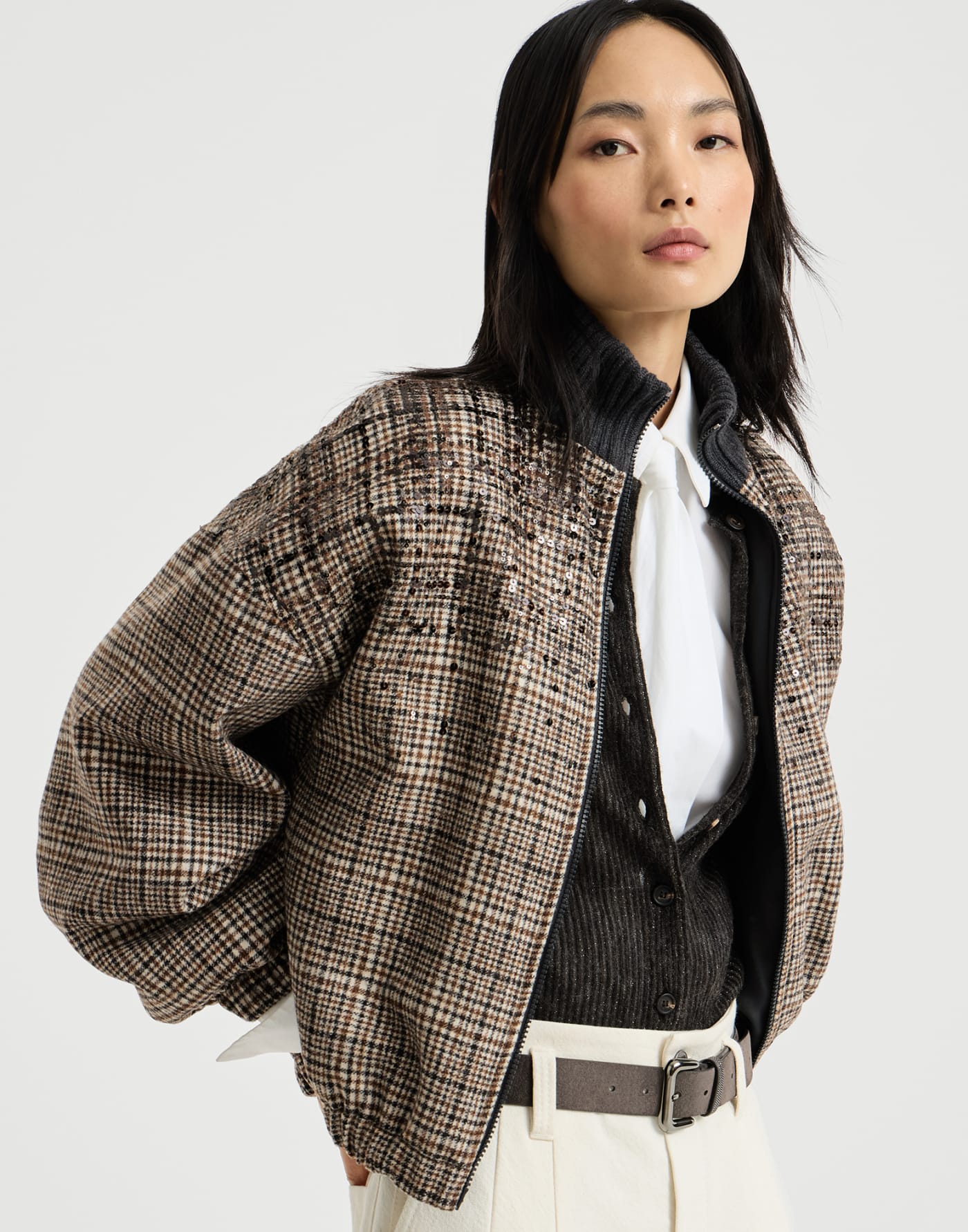 Dazzling Dégradé Embroidery Bomber jacket Brown Woman - Brunello Cucinelli