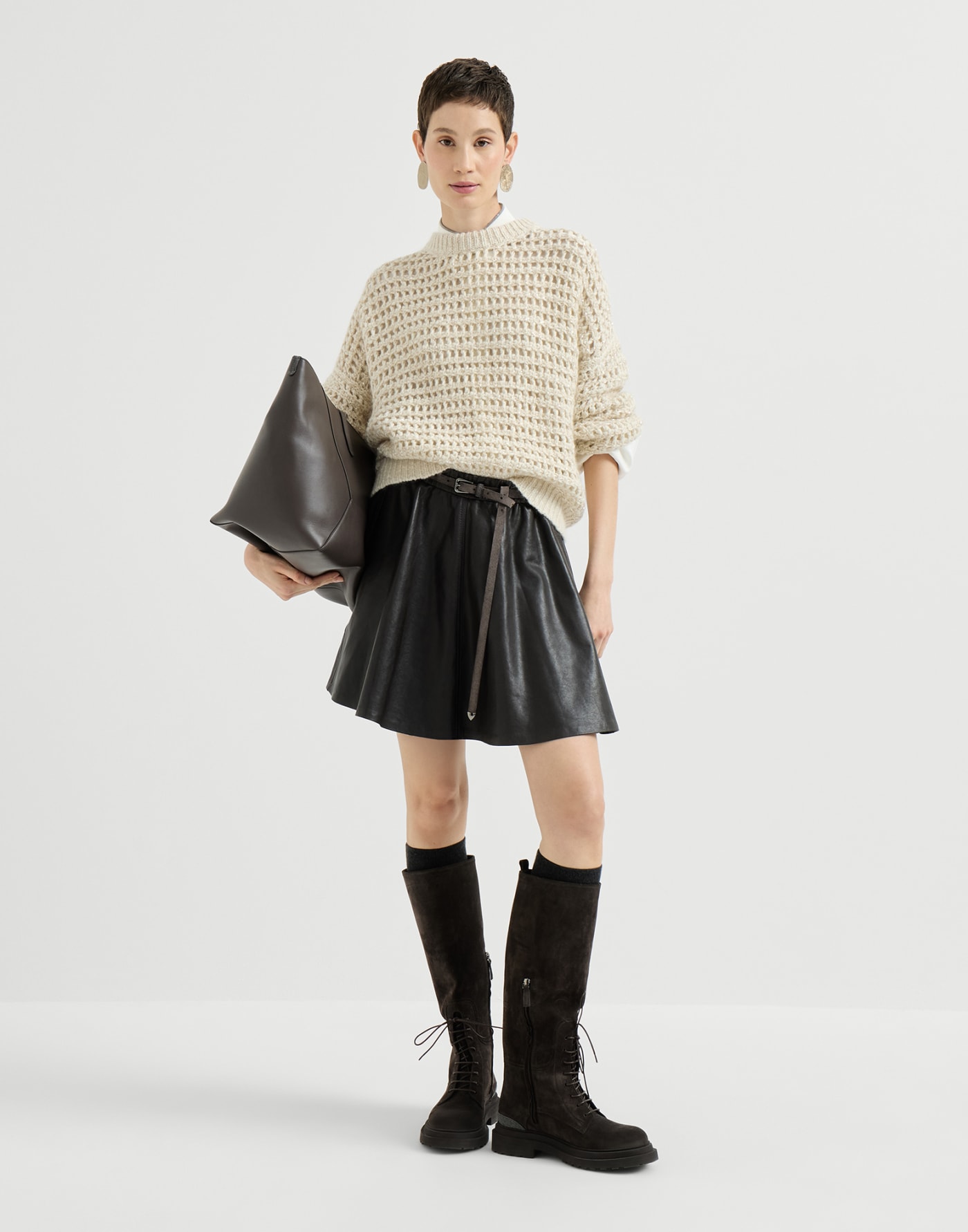 Dazzling net sweater Cream Woman - Brunello Cucinelli