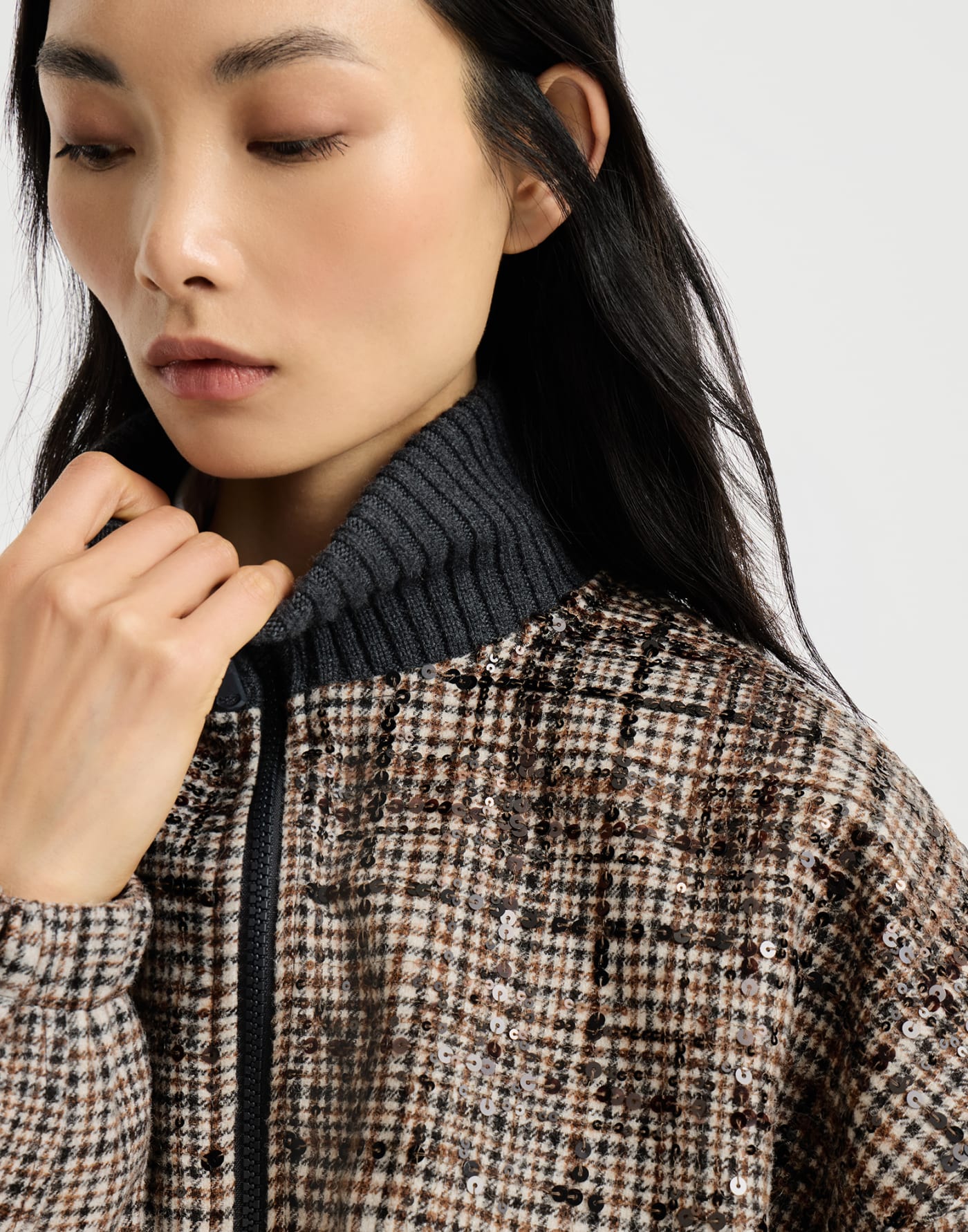 Dazzling Dégradé Embroidery Bomber jacket Brown Woman - Brunello Cucinelli
