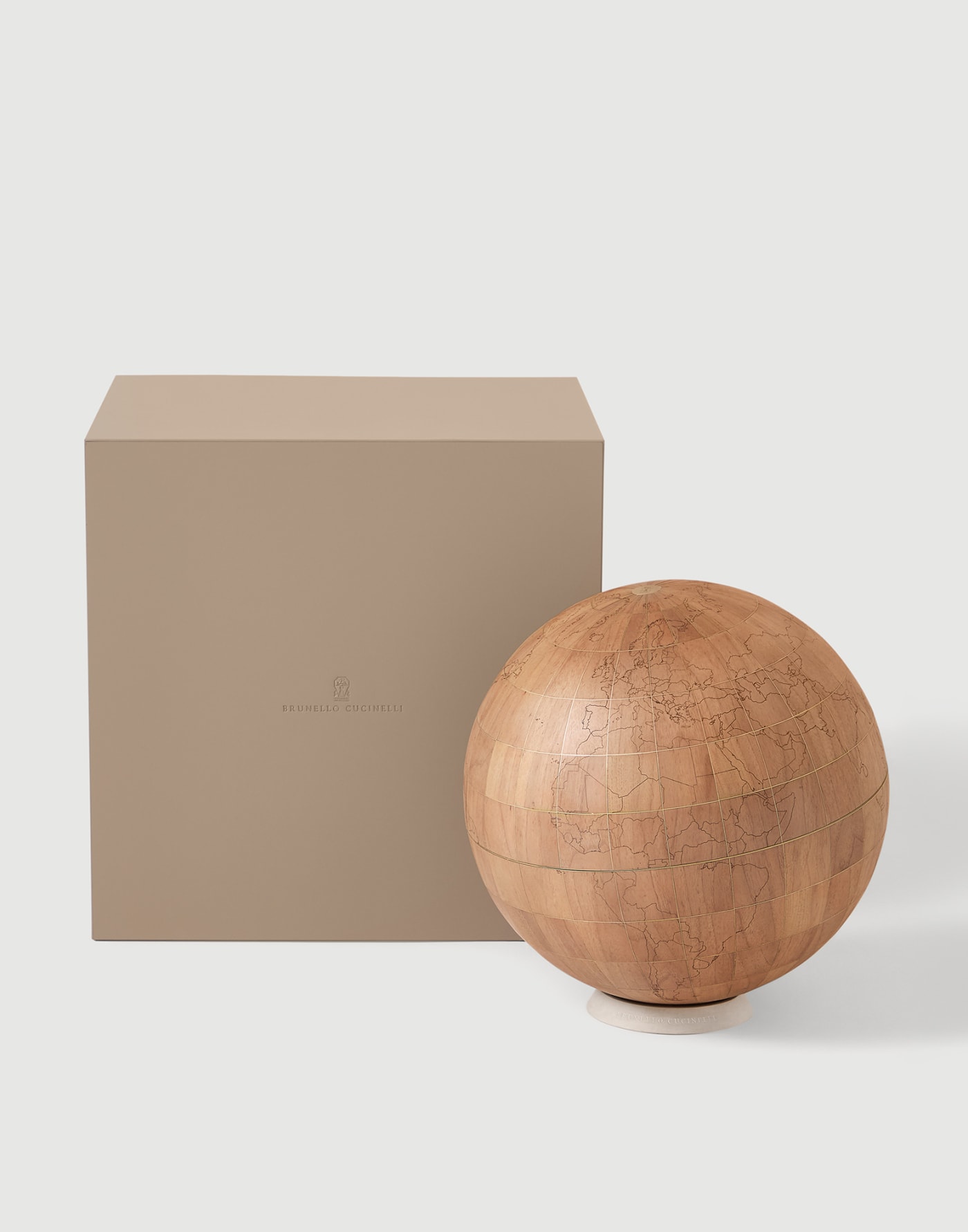 Walnut wood, brass and sandstone globe Hazelnut Lifestyle - Brunello Cucinelli